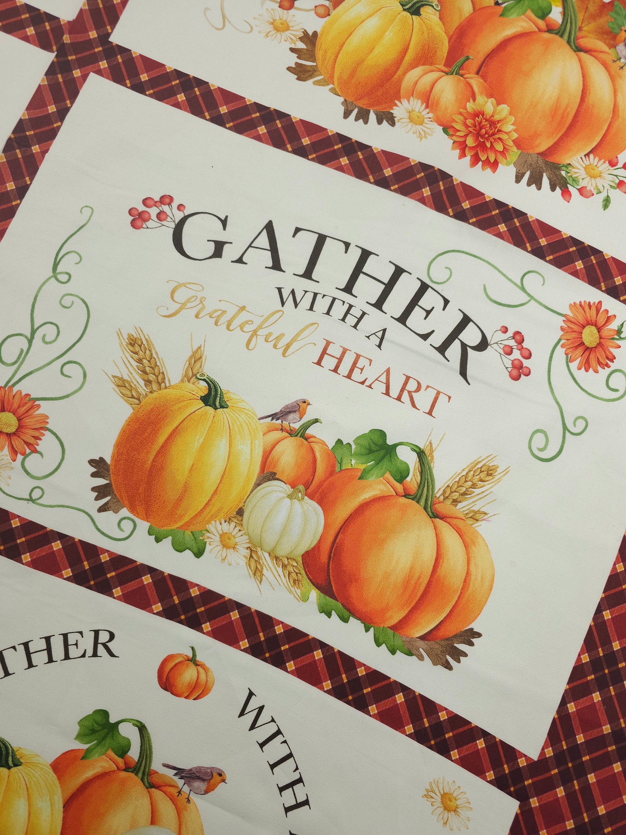 Gather With A Grateful Heart Pumpkin 100% Cotton - 90cm Panel