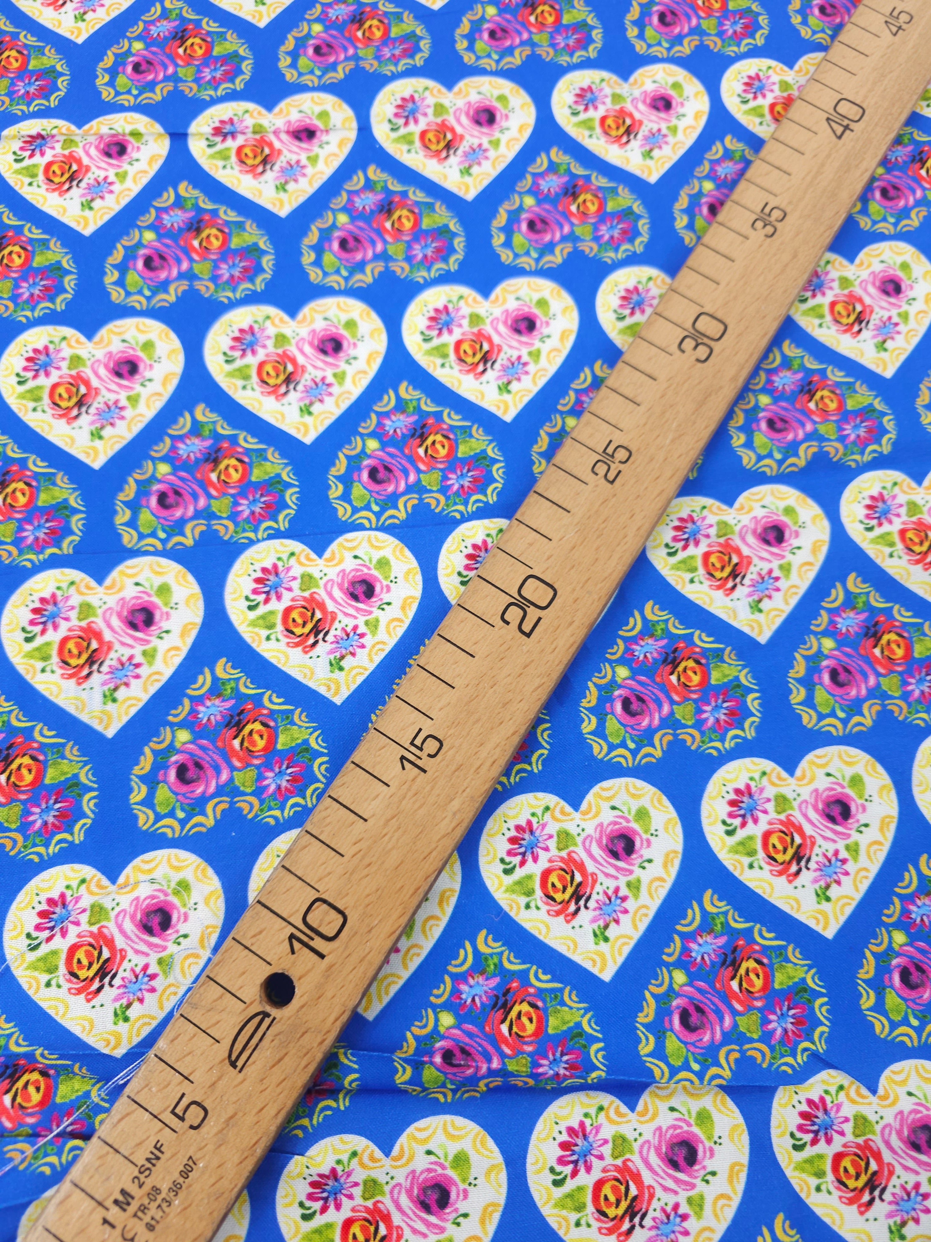 Blue Bohemian Floral Hearts 100% Cotton