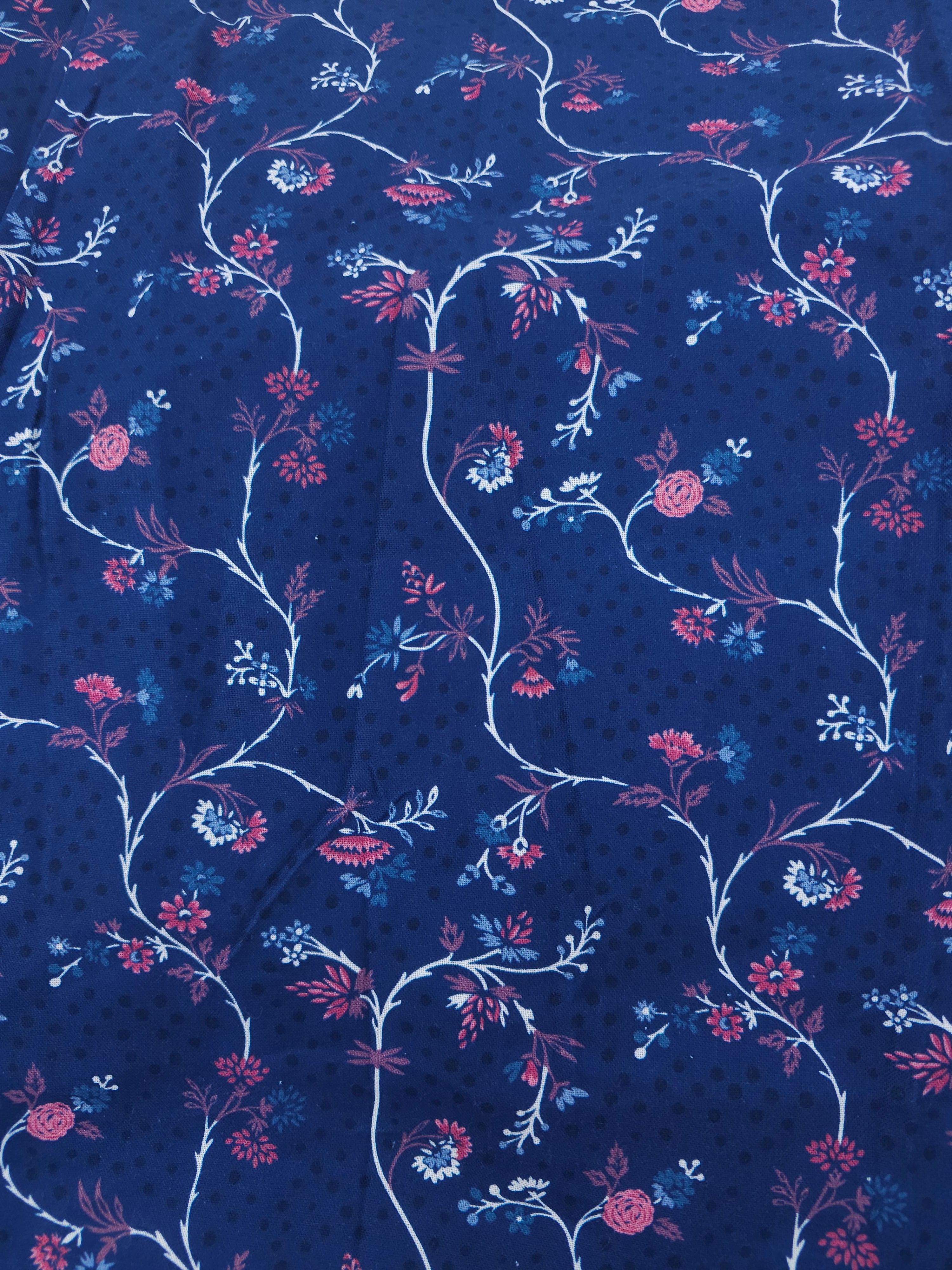 Navy floral vine Cotton- 1.3m piece