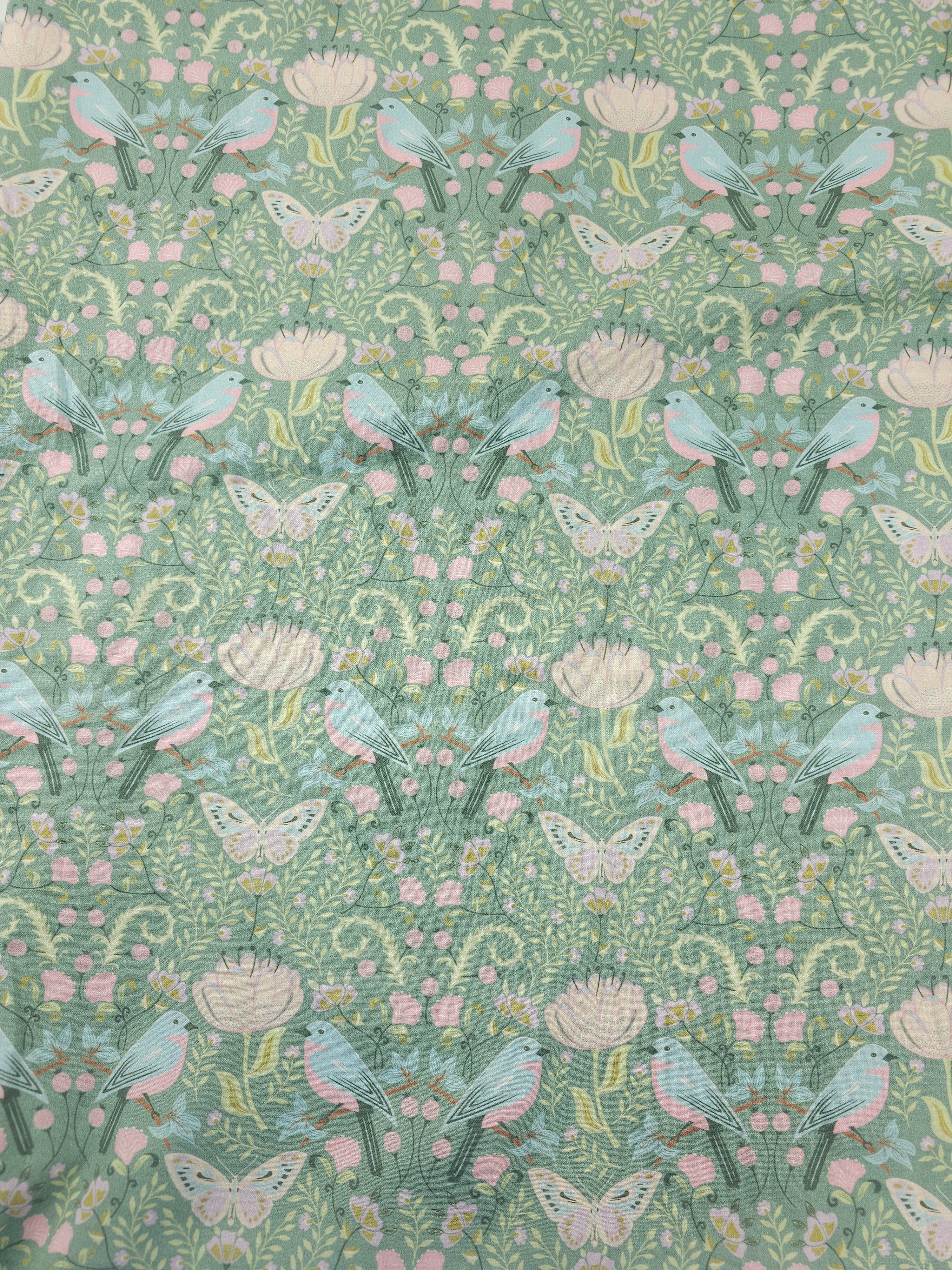 Sage floral bird Cotton- 2.7m piece