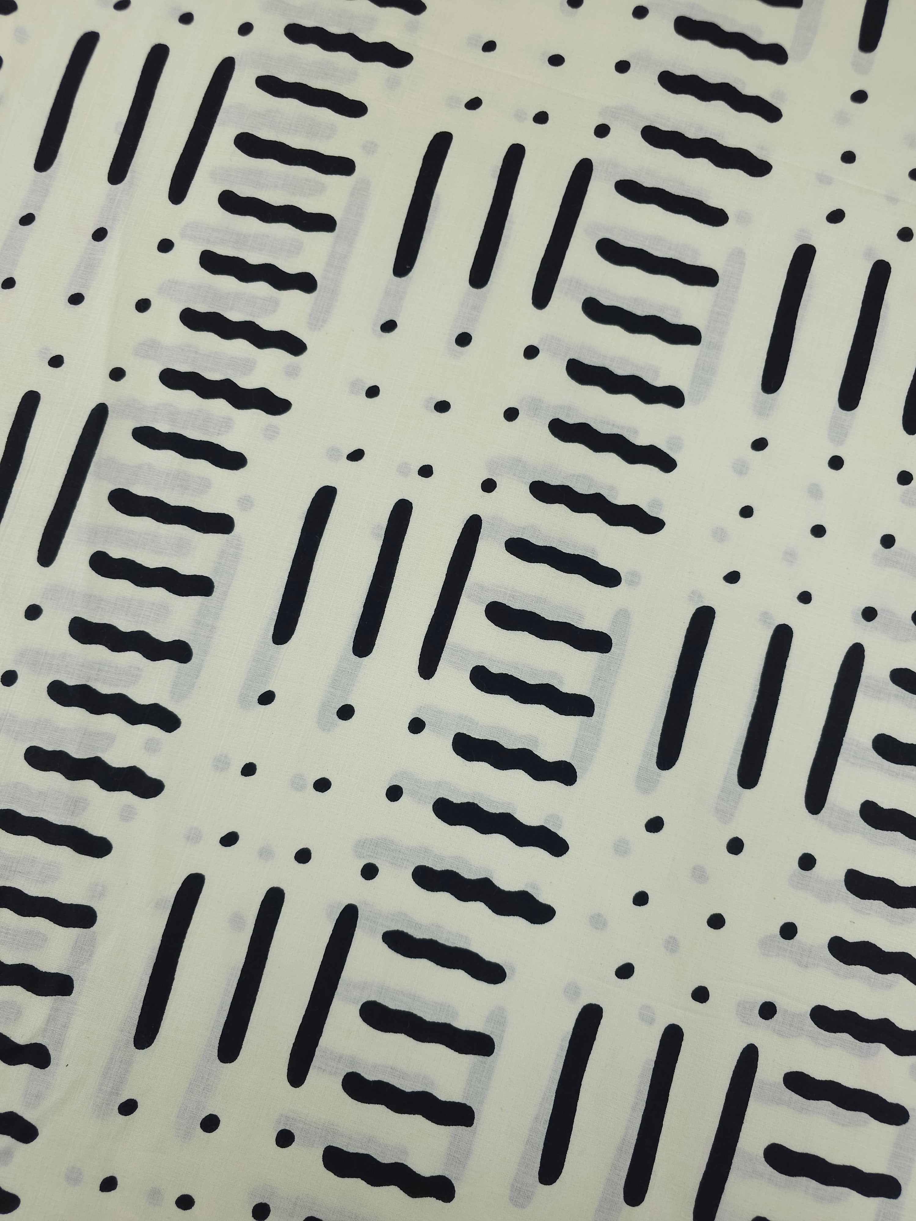 Ivory/Black Doodle Line Dot Cambric Cotton