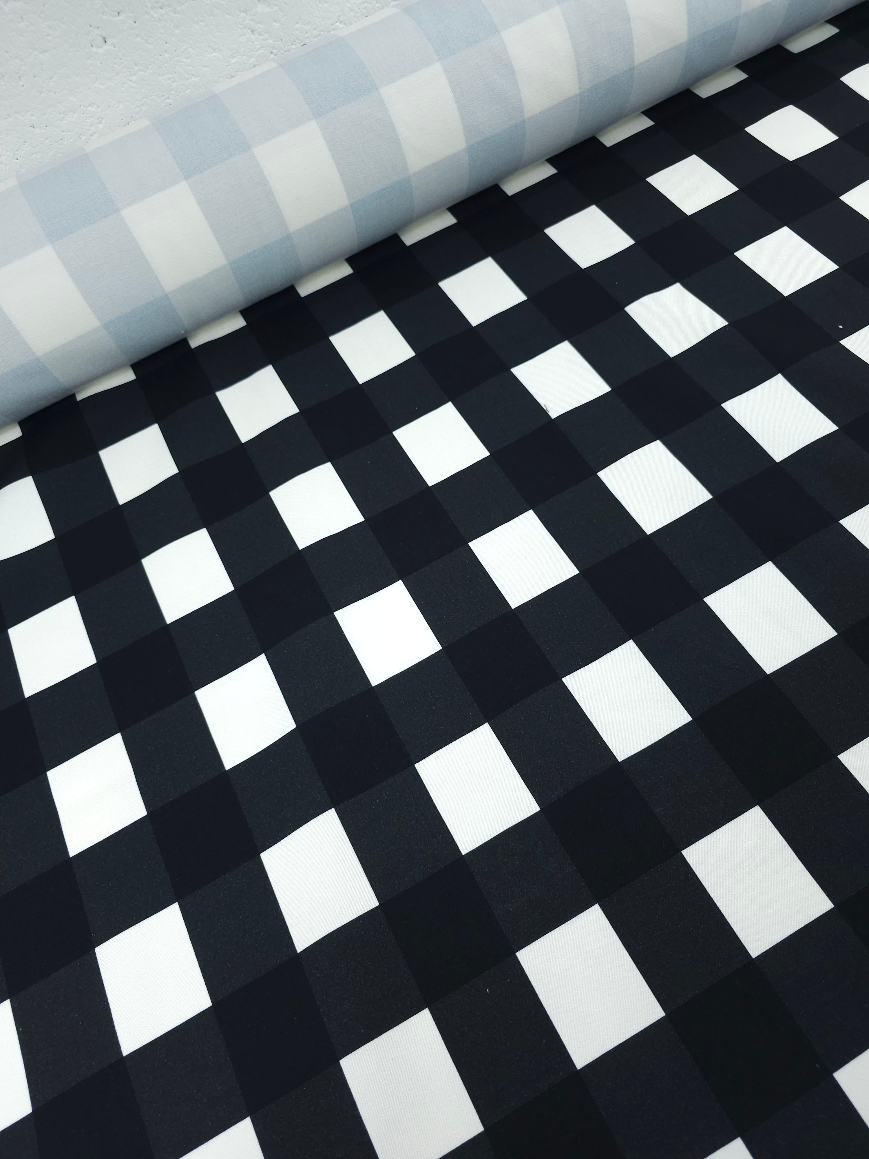 Black/White/Charcoal Square Check Brushed Cotton Twill