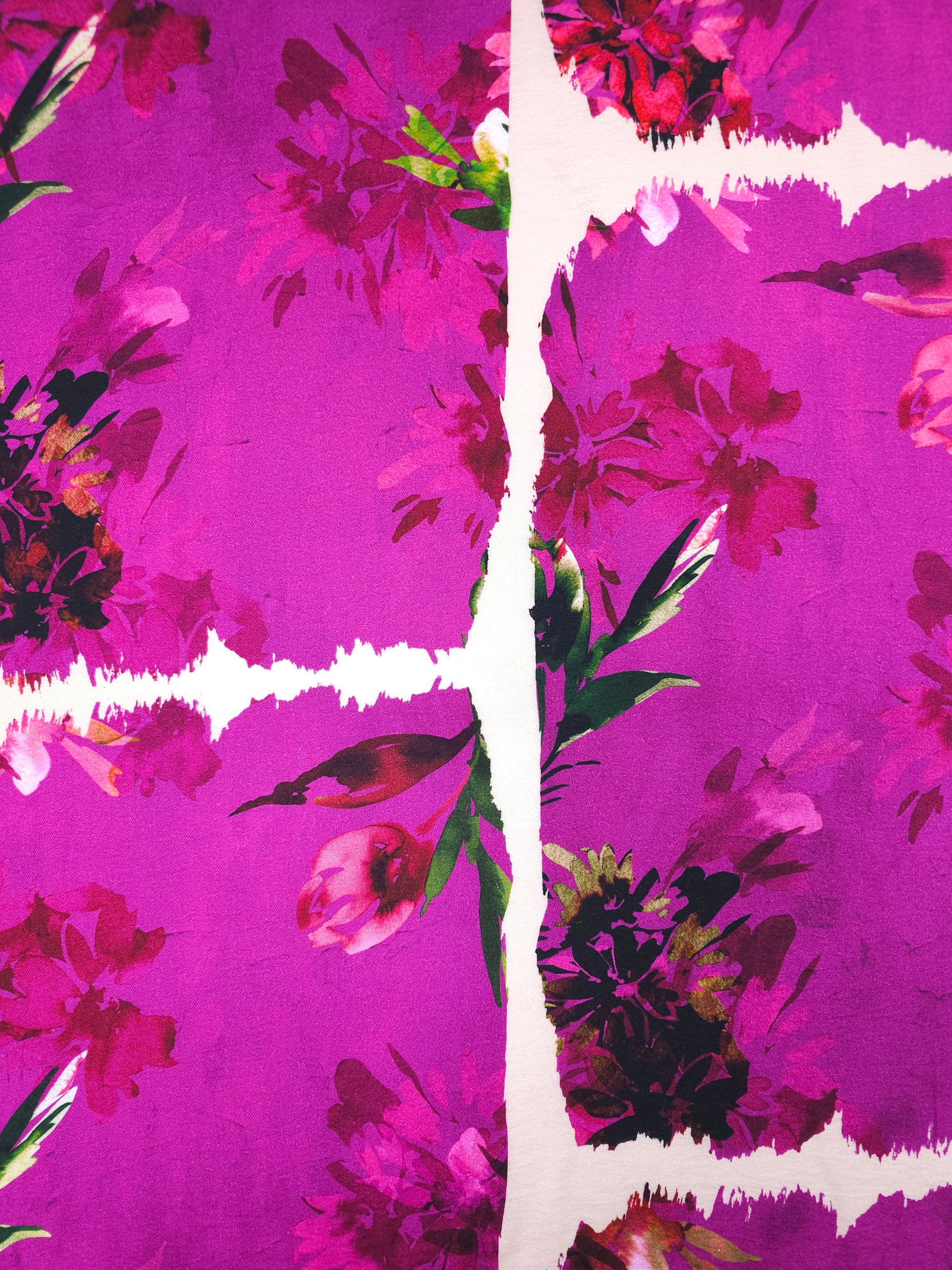 Magenta Purple Floral Block Viscose Twill *DEFECT*