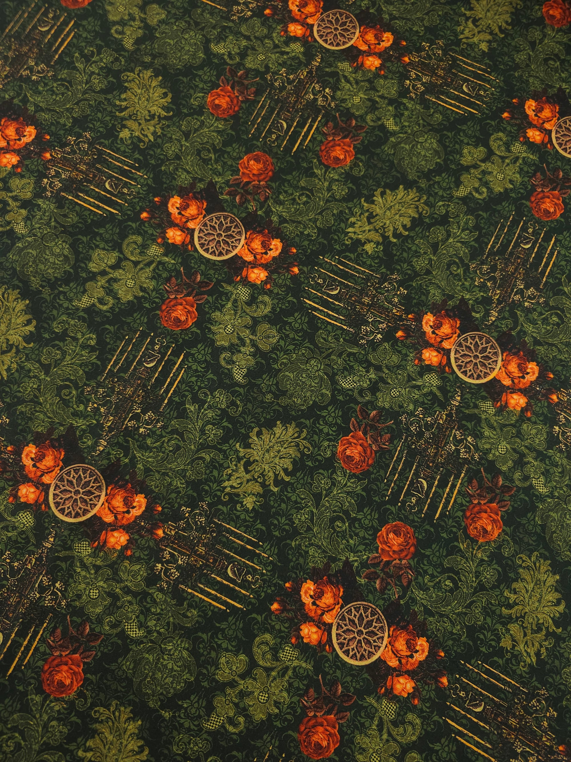 Dark Green Dreadful Delight Rose 100% Cotton - Robert Kaufman