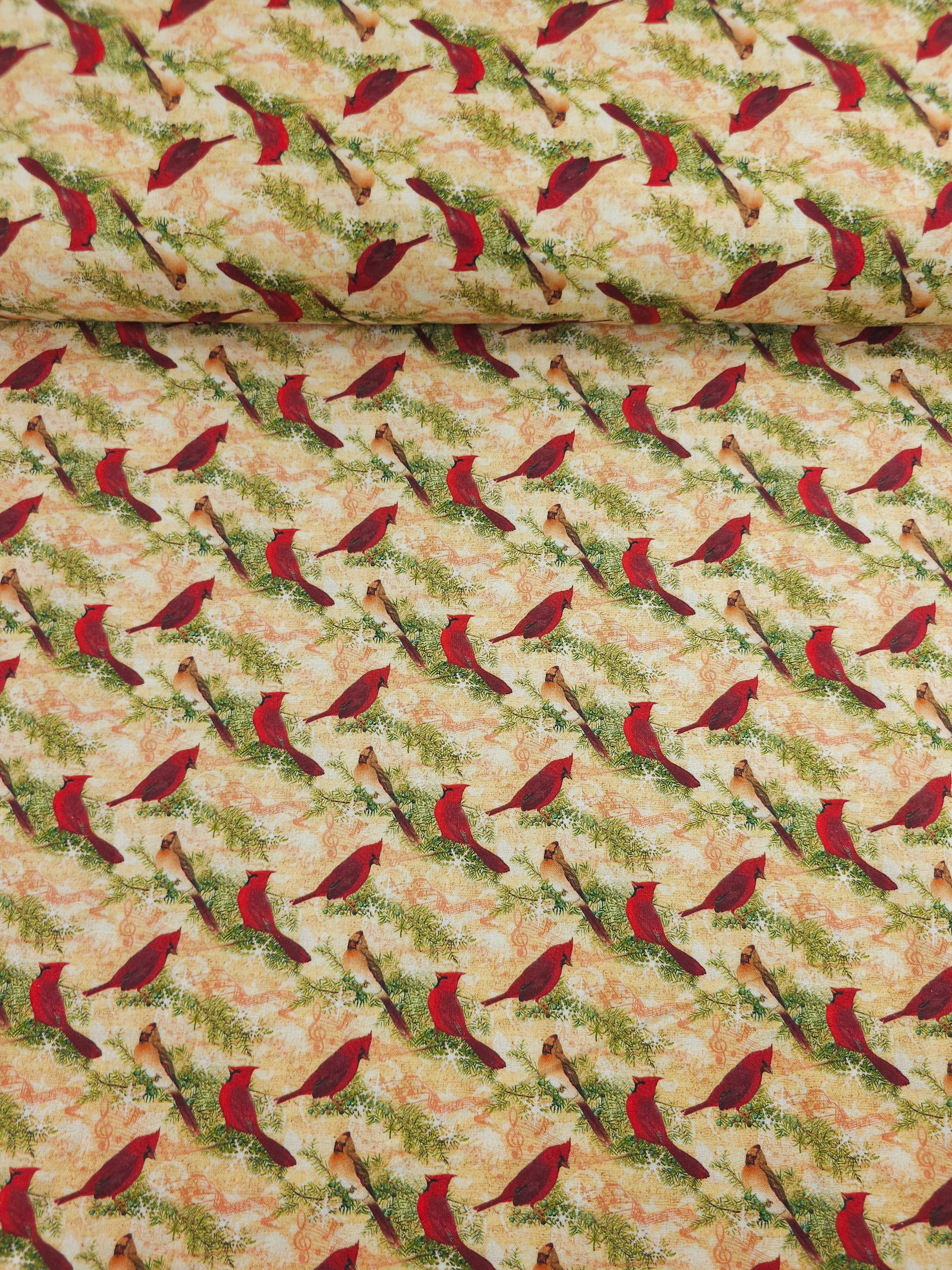 Christmas Musical Cardinals 100% Cotton - Joann