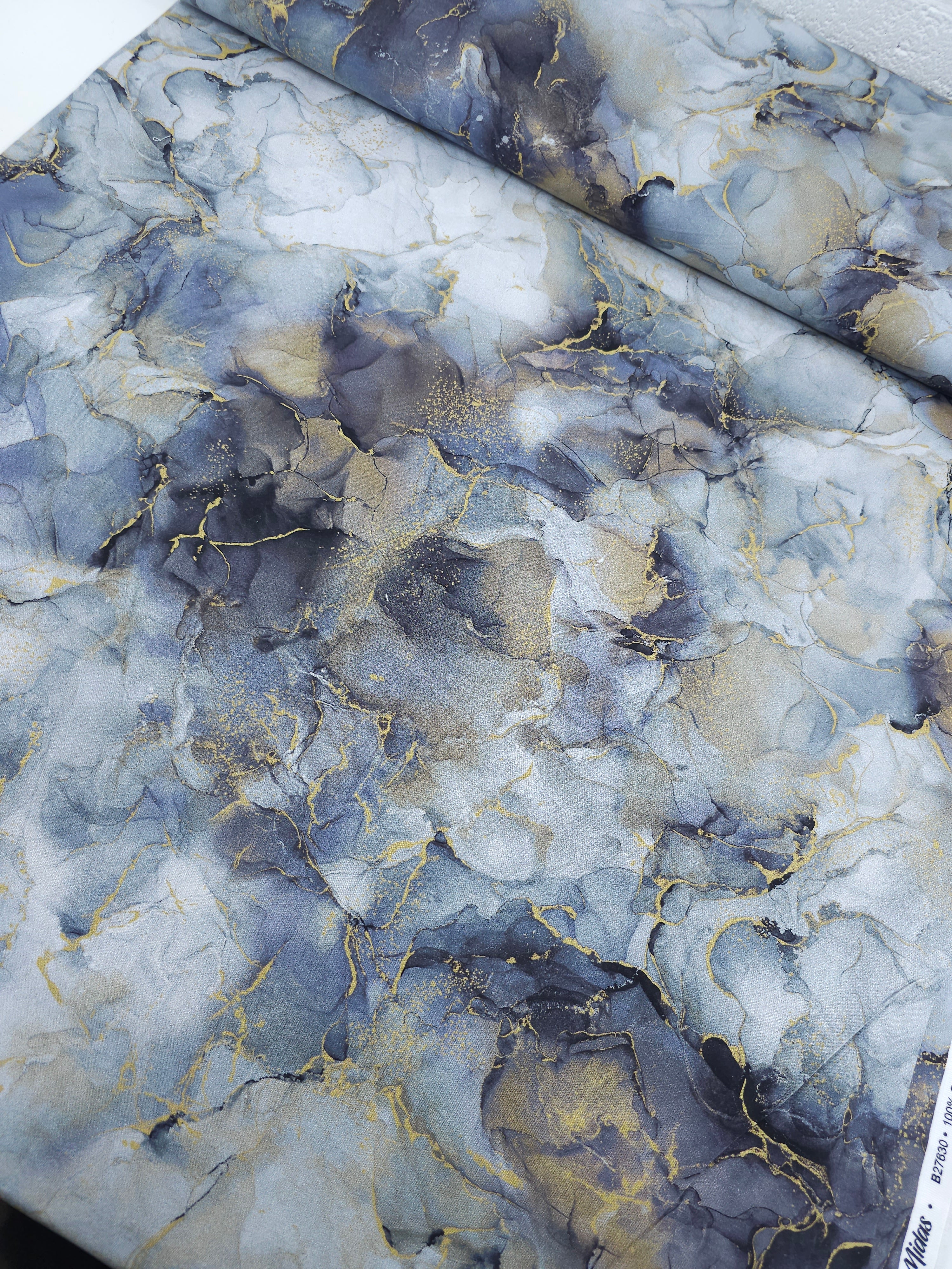 Smokey Grey/Gold Marble 100% Cotton 106" *EXTRA WIDE*