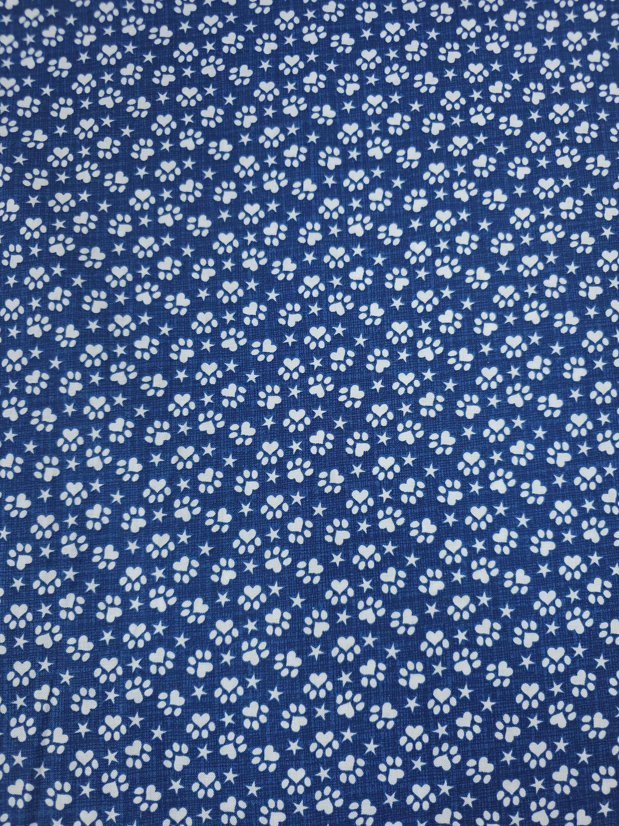 Denim Blue Heart Paw 100% Cotton