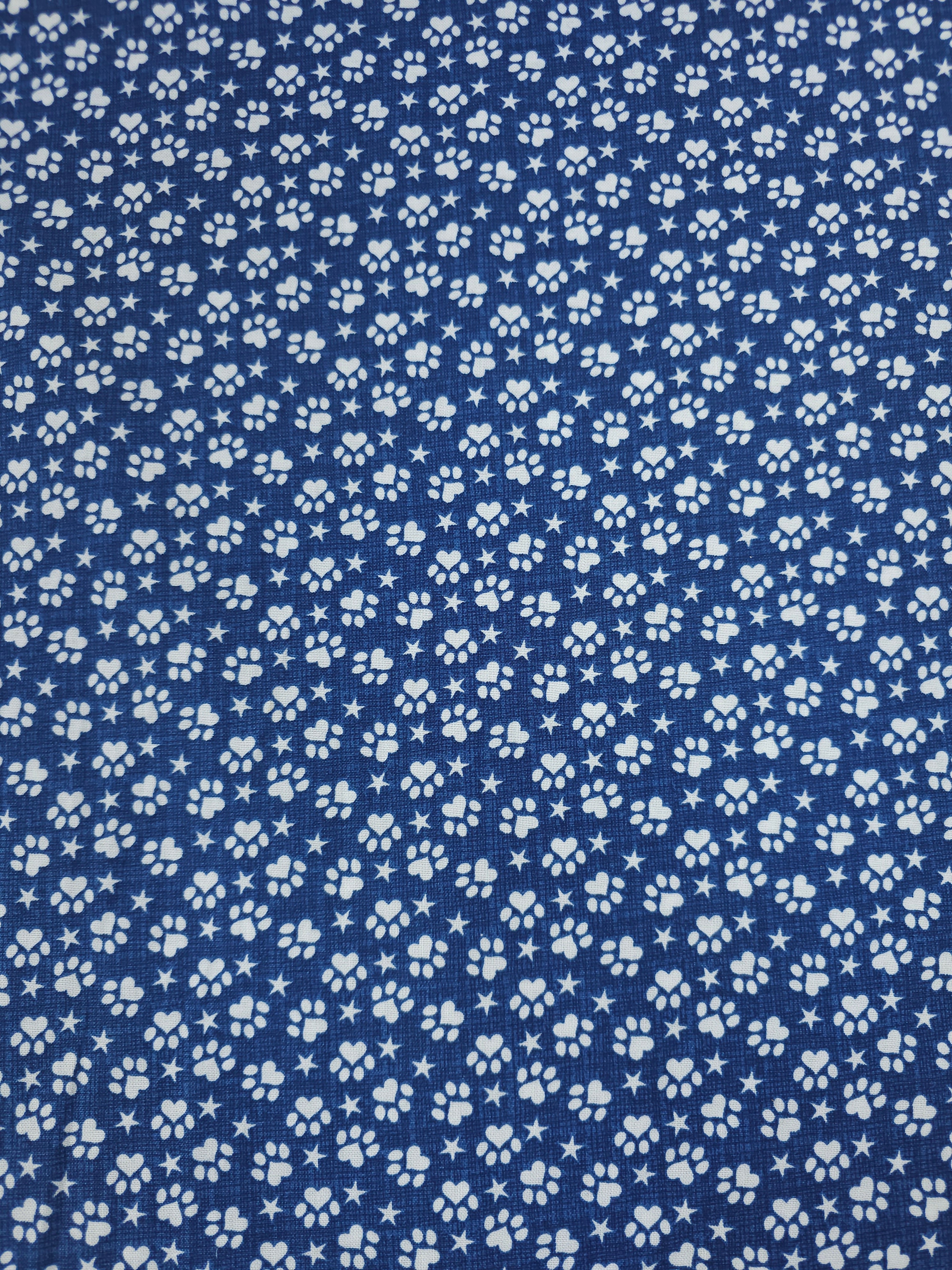 Denim Blue Heart Paw 100% Cotton