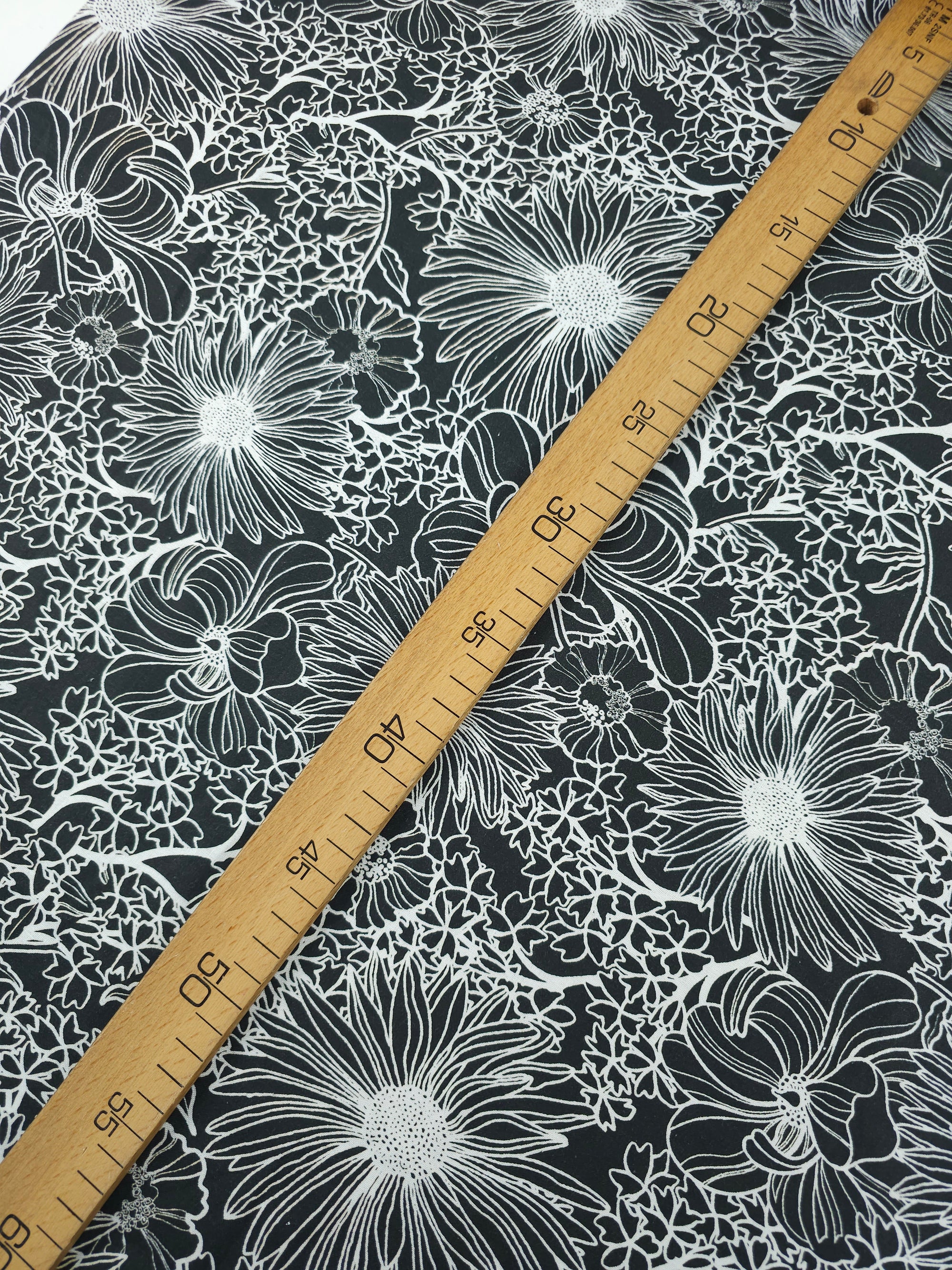 Black Wonder Floral Sketch 100% Cotton