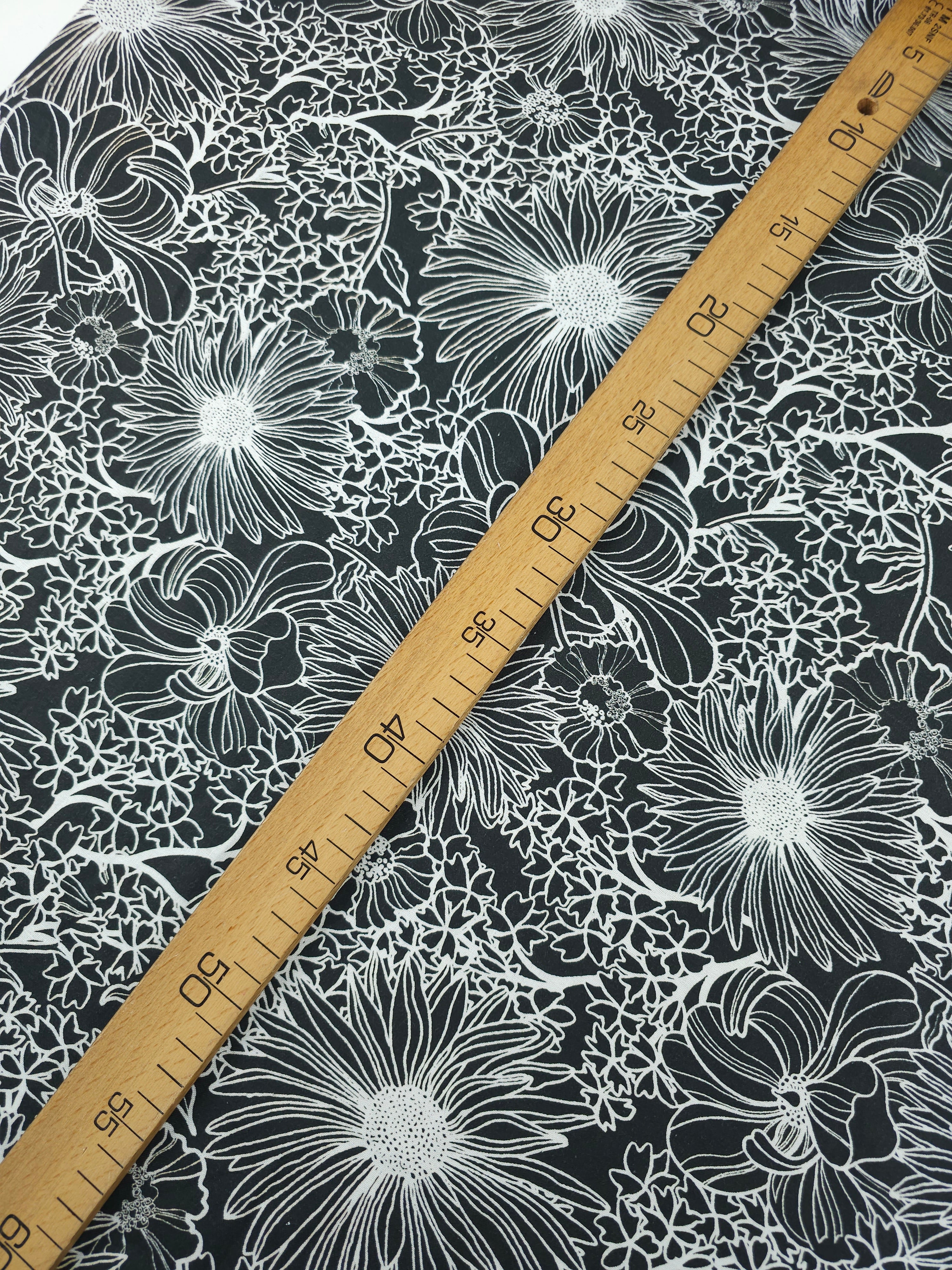 Black Wonder Floral Sketch 100% Cotton