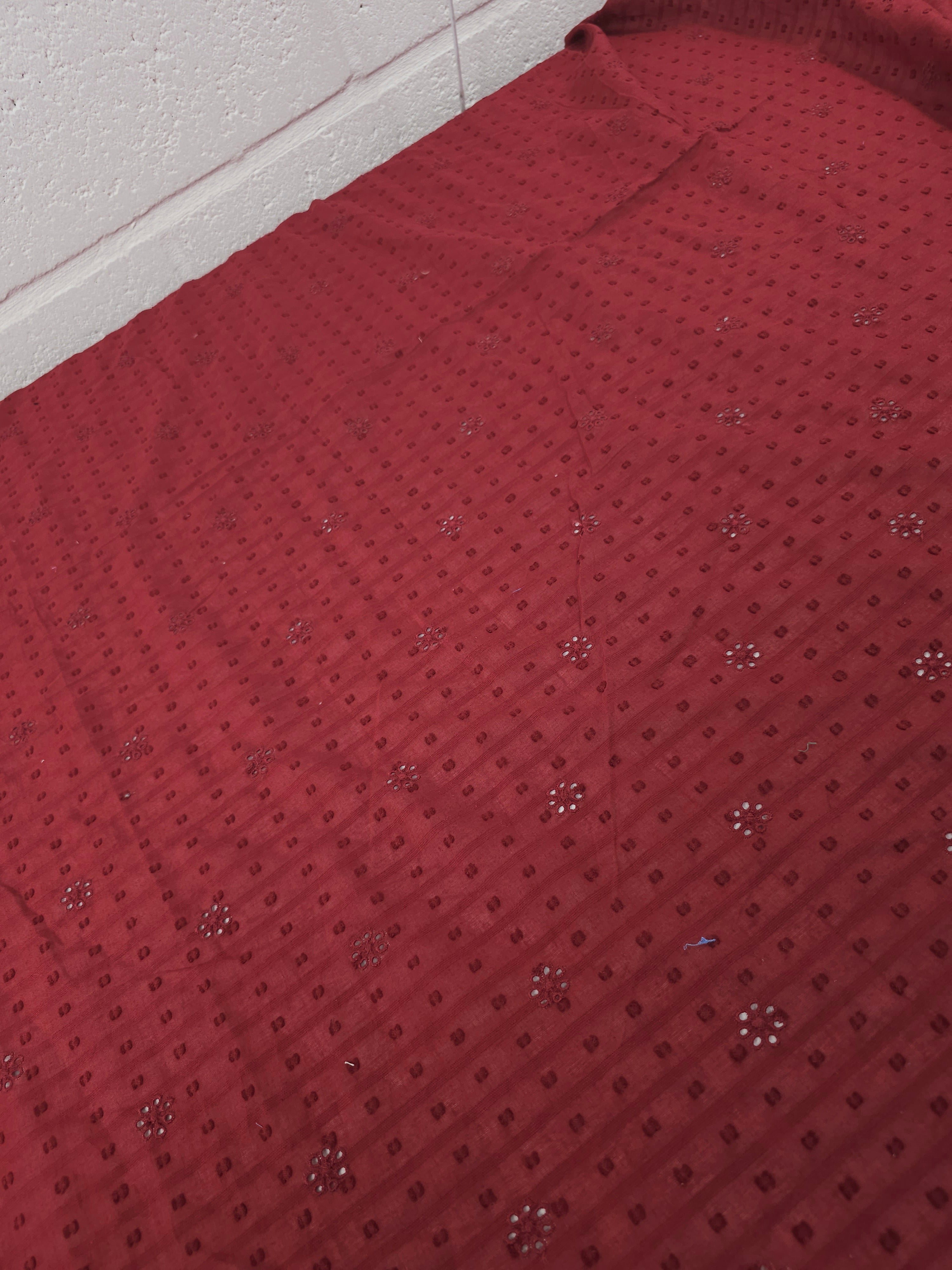 Maroony Red Dobby Flower Cambric Cotton Broderie Anglaise