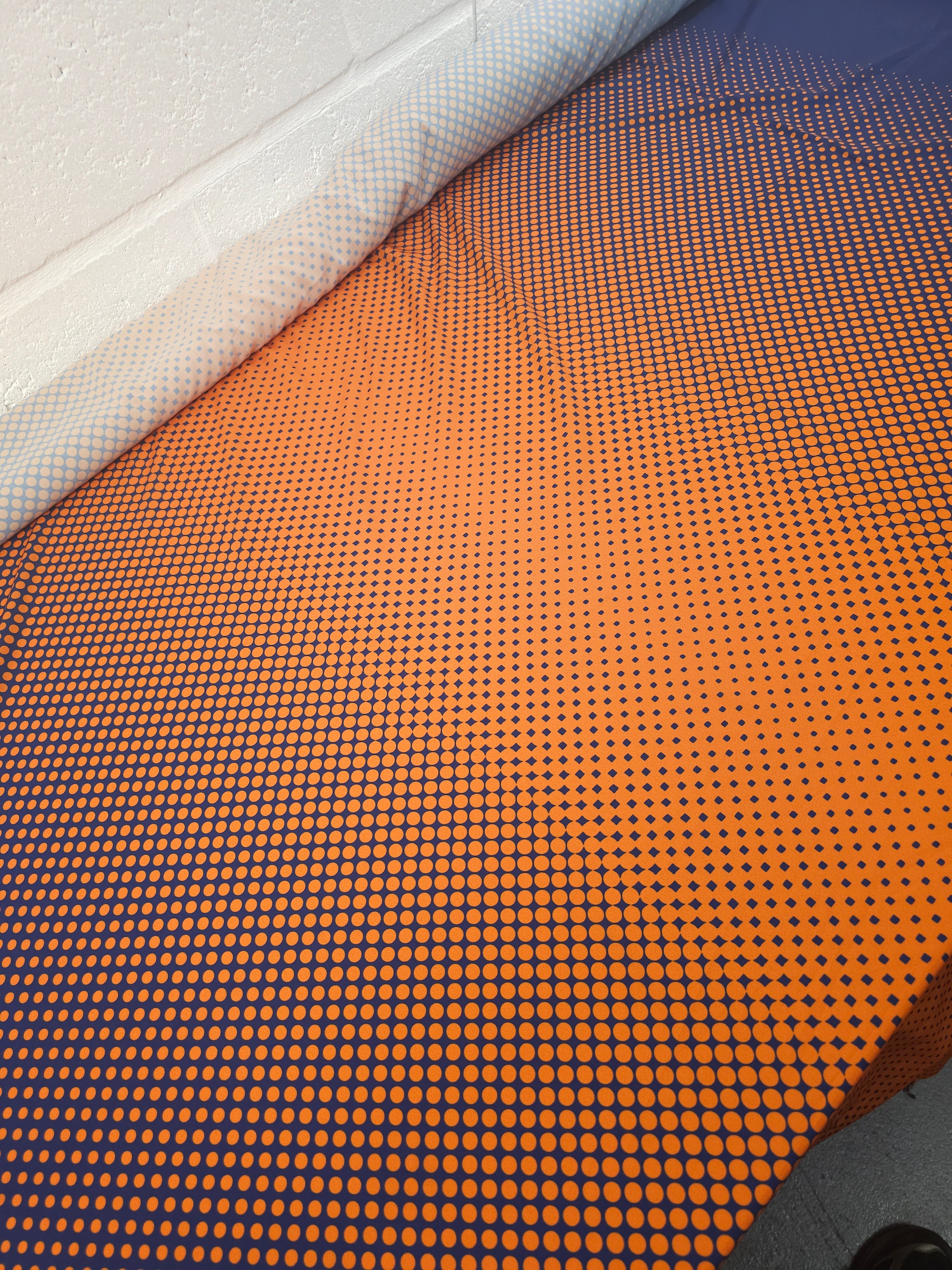 Navy/Orange Dotty Trance Poly Crepe