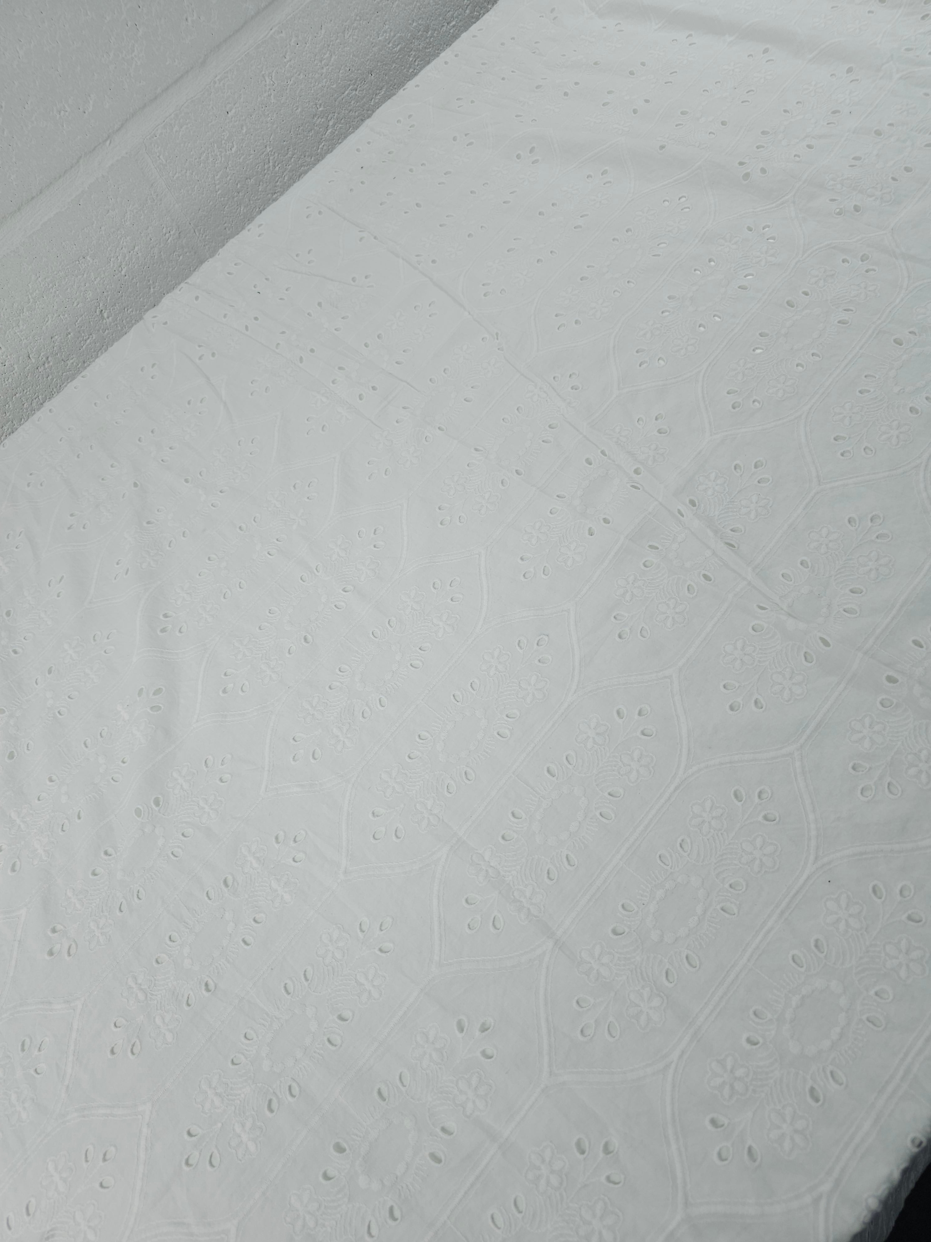 White Tapestry Tile Fine Cotton Poplin Broderie Anglaise