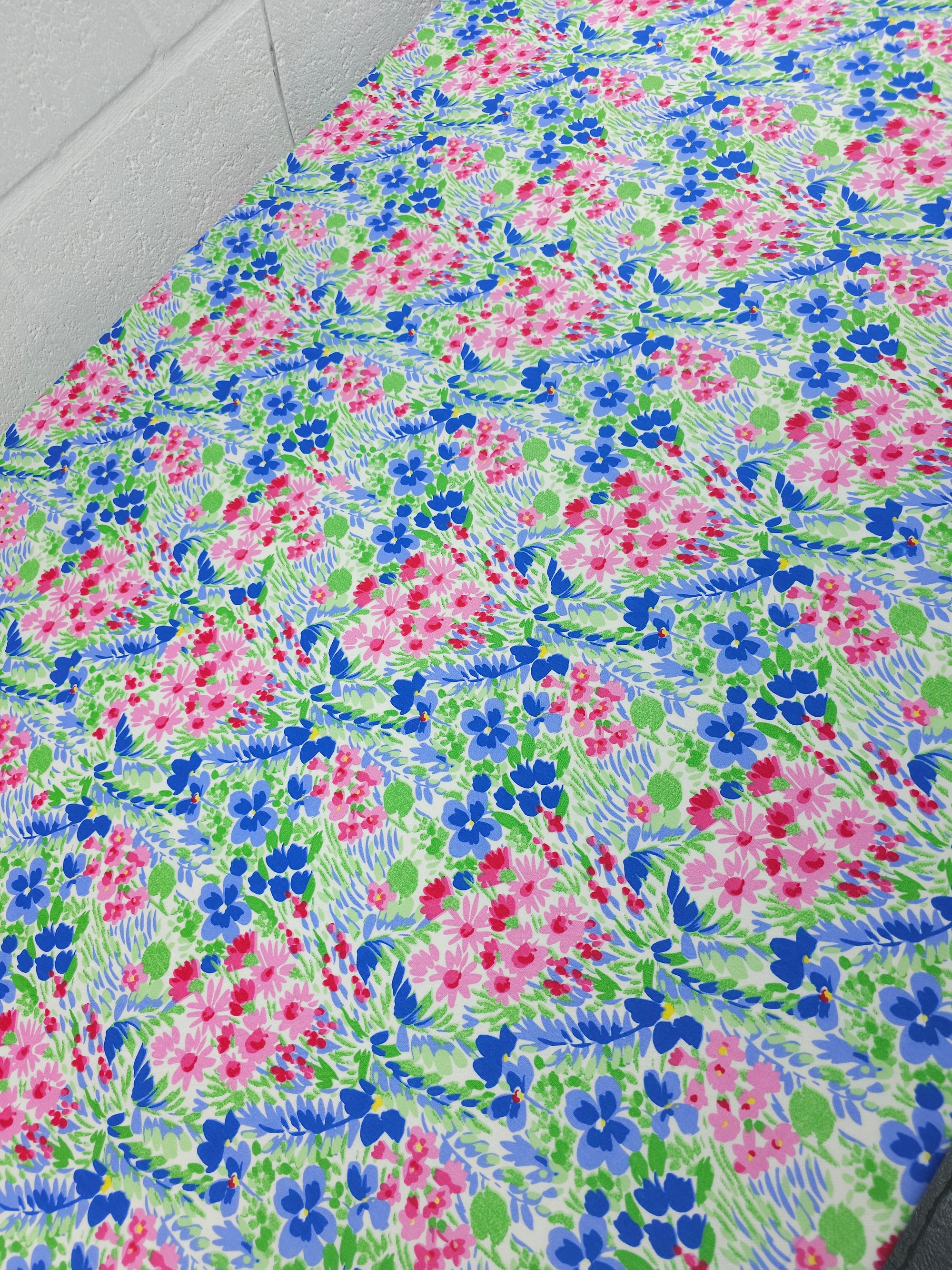 Pink/Blue Floral Party Bloom Viscose Crepe