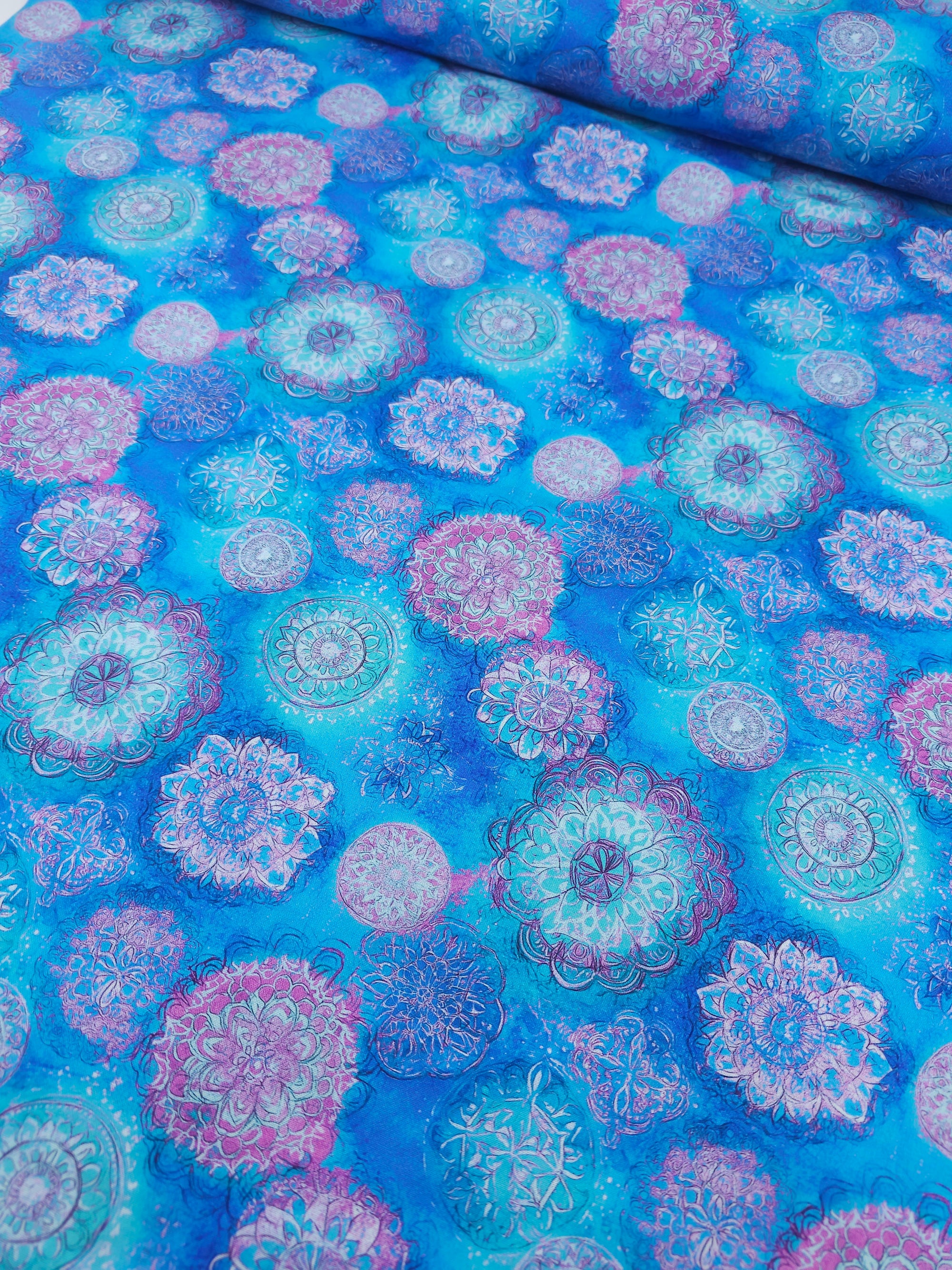 Blue/Purple Spiral Medallion 100% Cotton 106” *EXTRA WIDE*