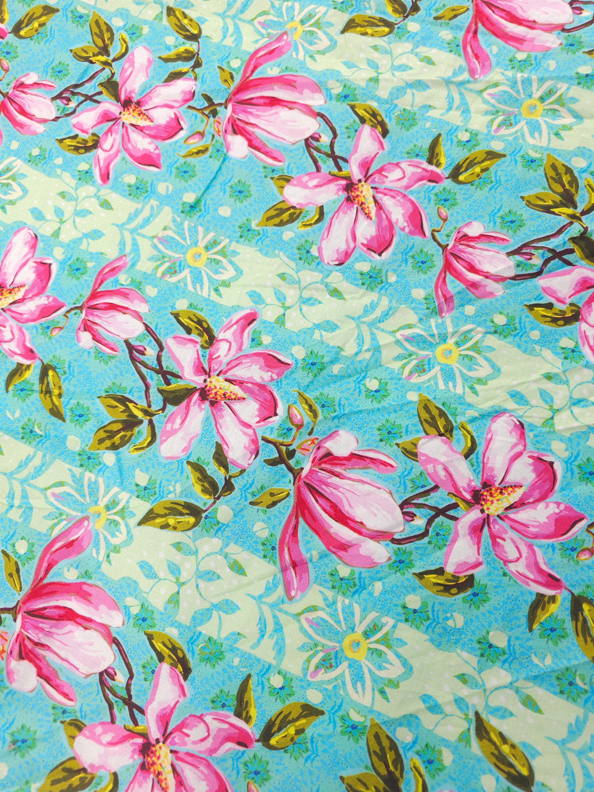 Blue floral stripe Cotton- 1.9m piece