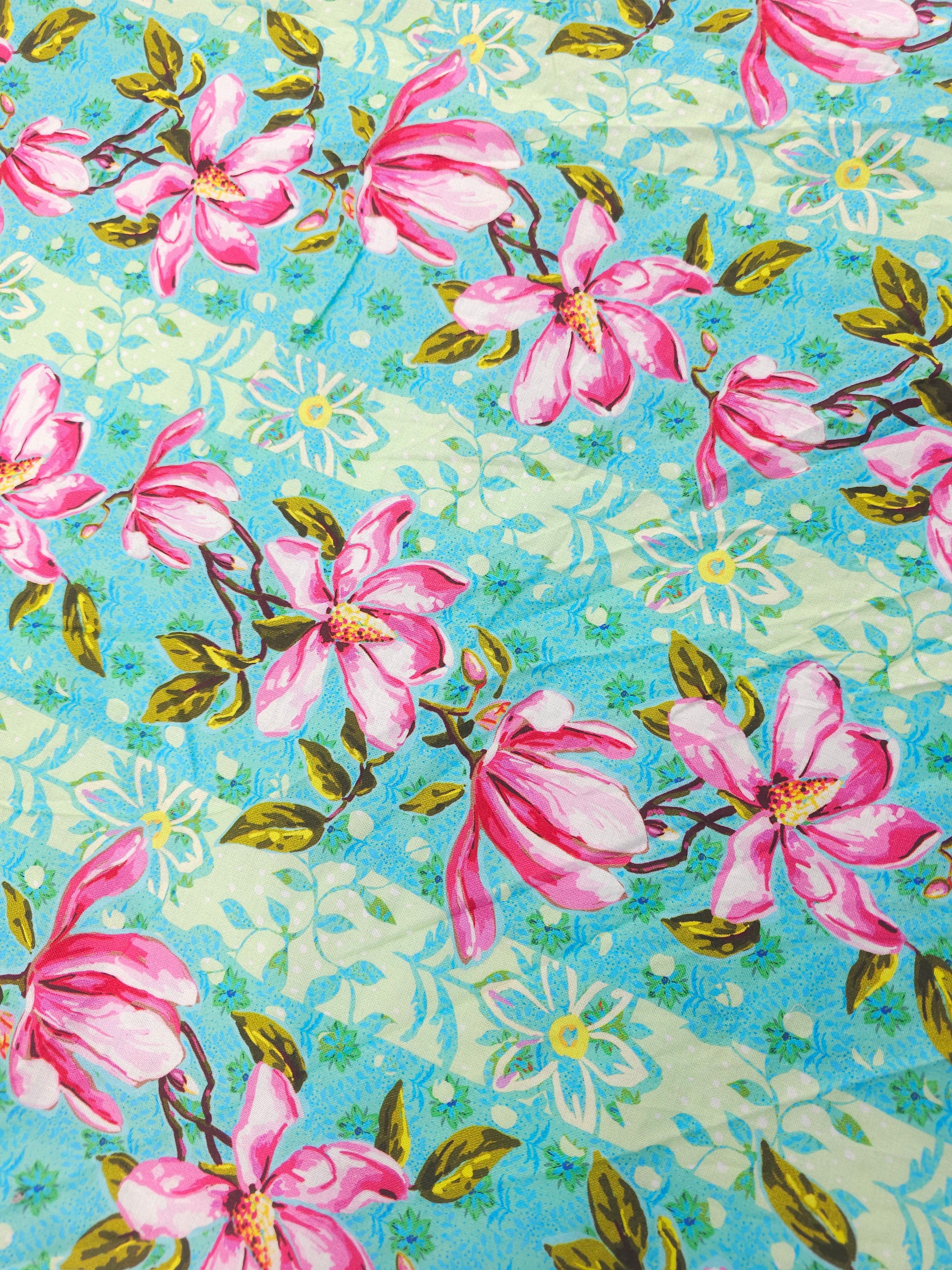 Blue floral stripe Cotton- 1.9m piece