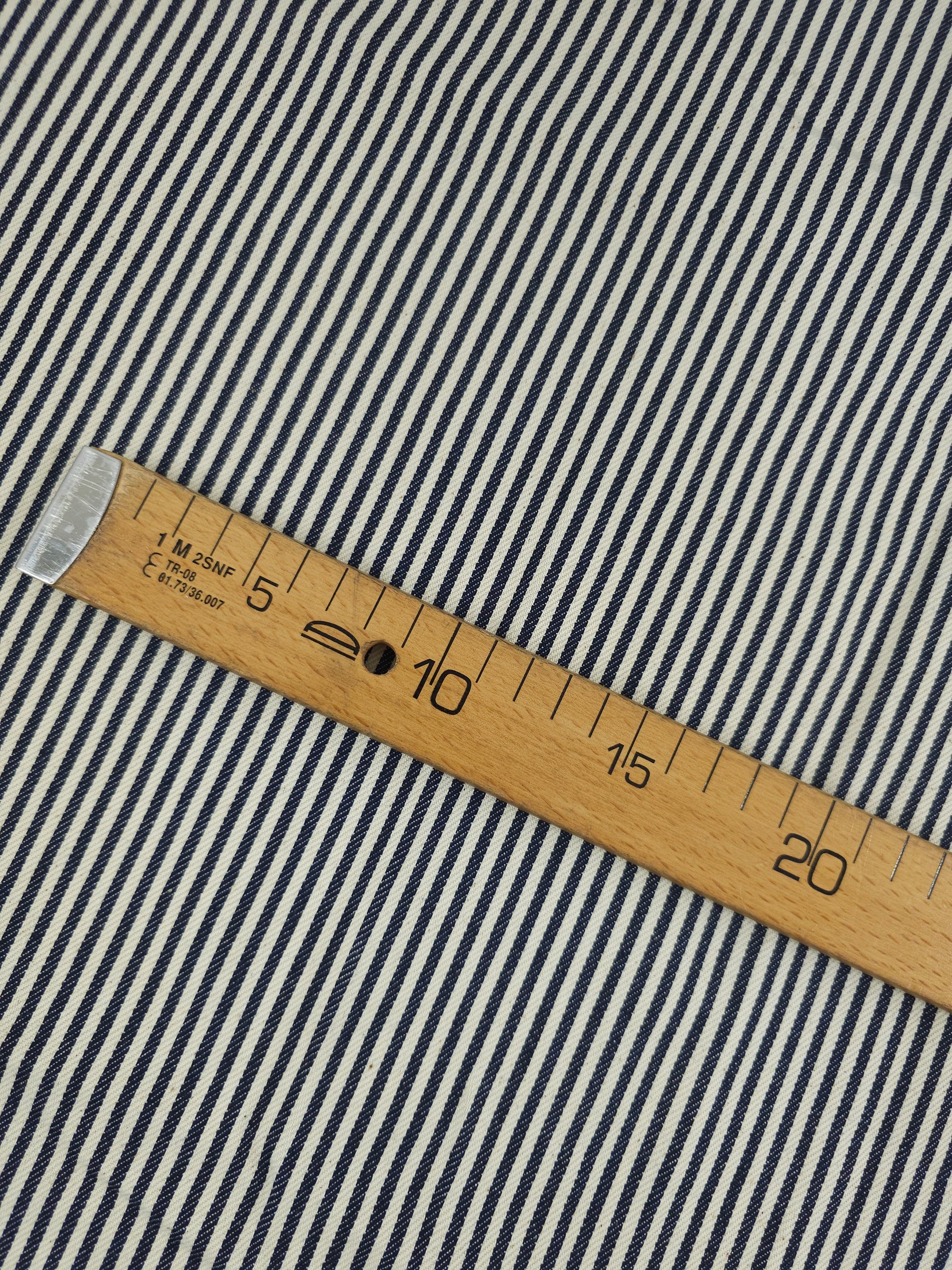 Ivory/Navy Narrow Stripe Denim