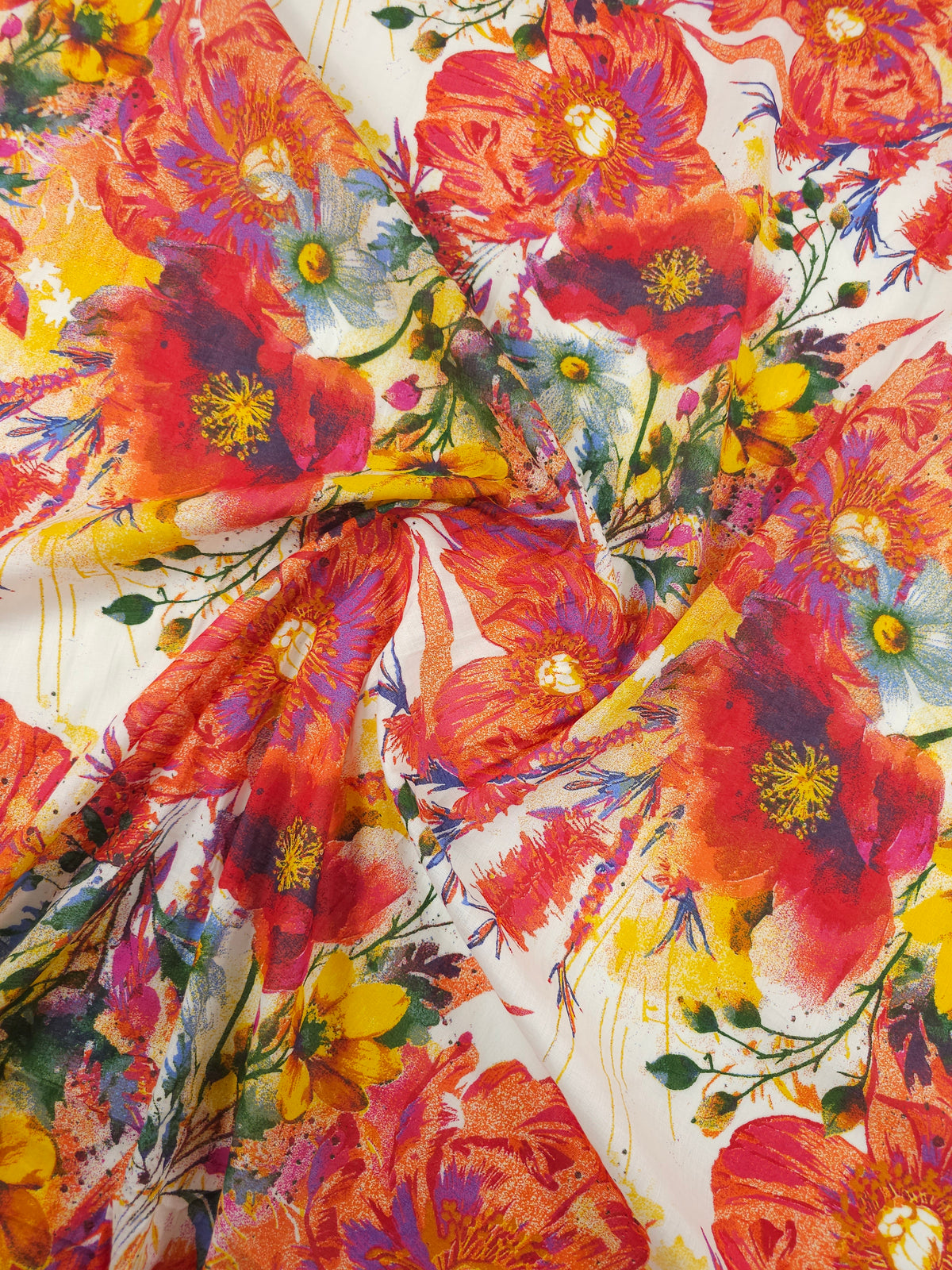 Watercolour Splatter Floral Cotton Voile