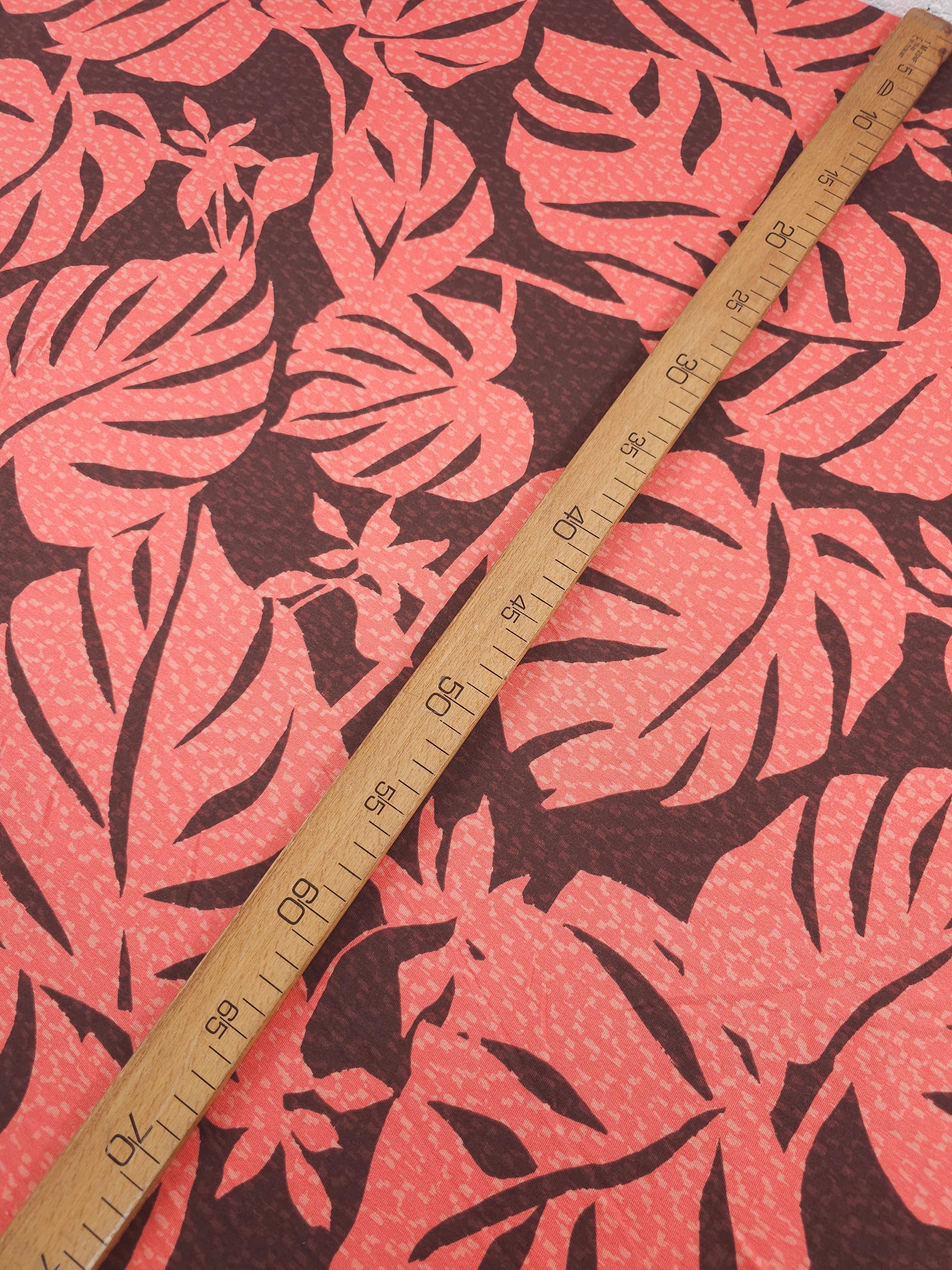 Coral/Brown Static Palm Leaf Viscose Jersey