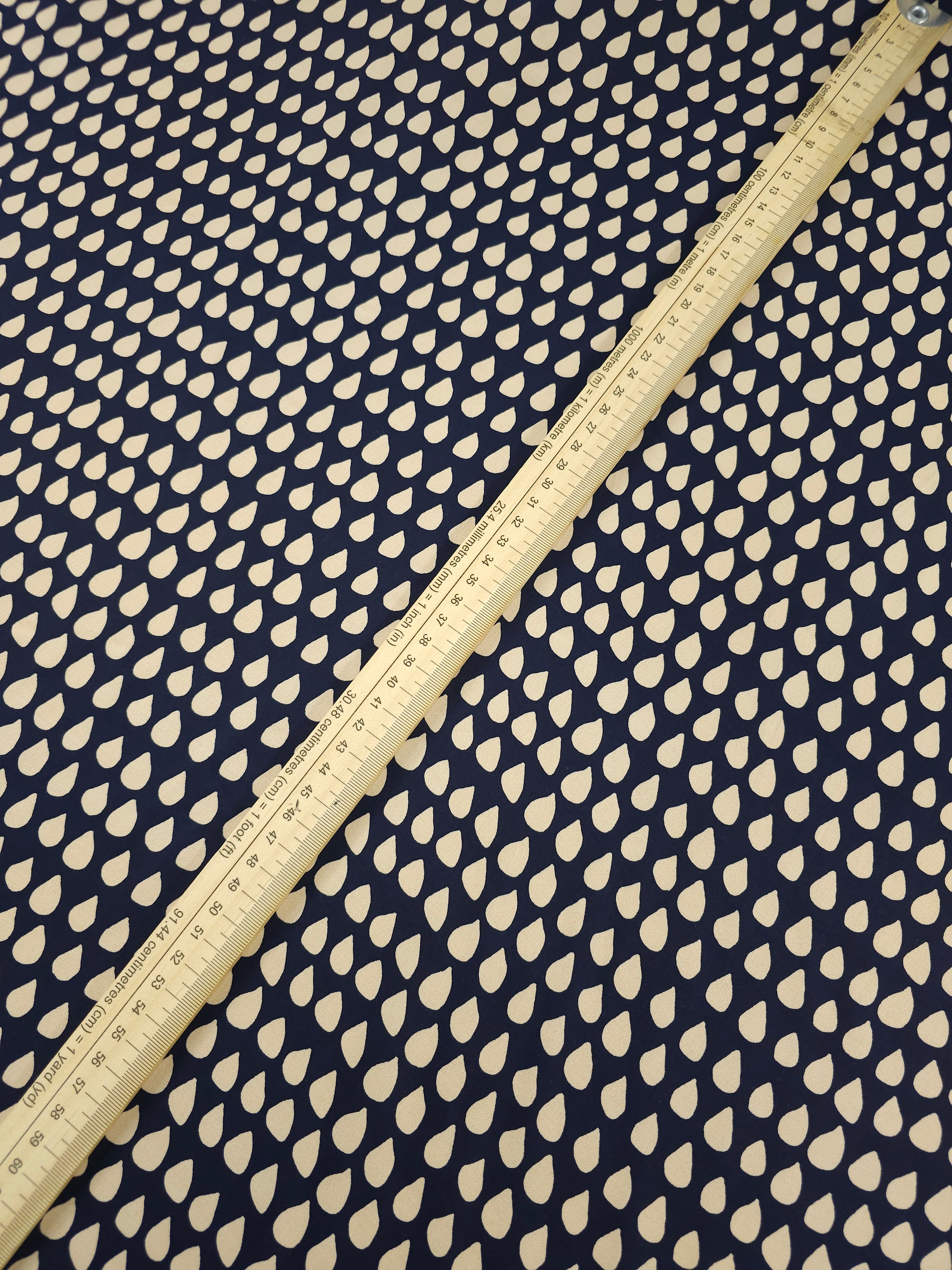 Navy/Beige Droplet Viscose Satin