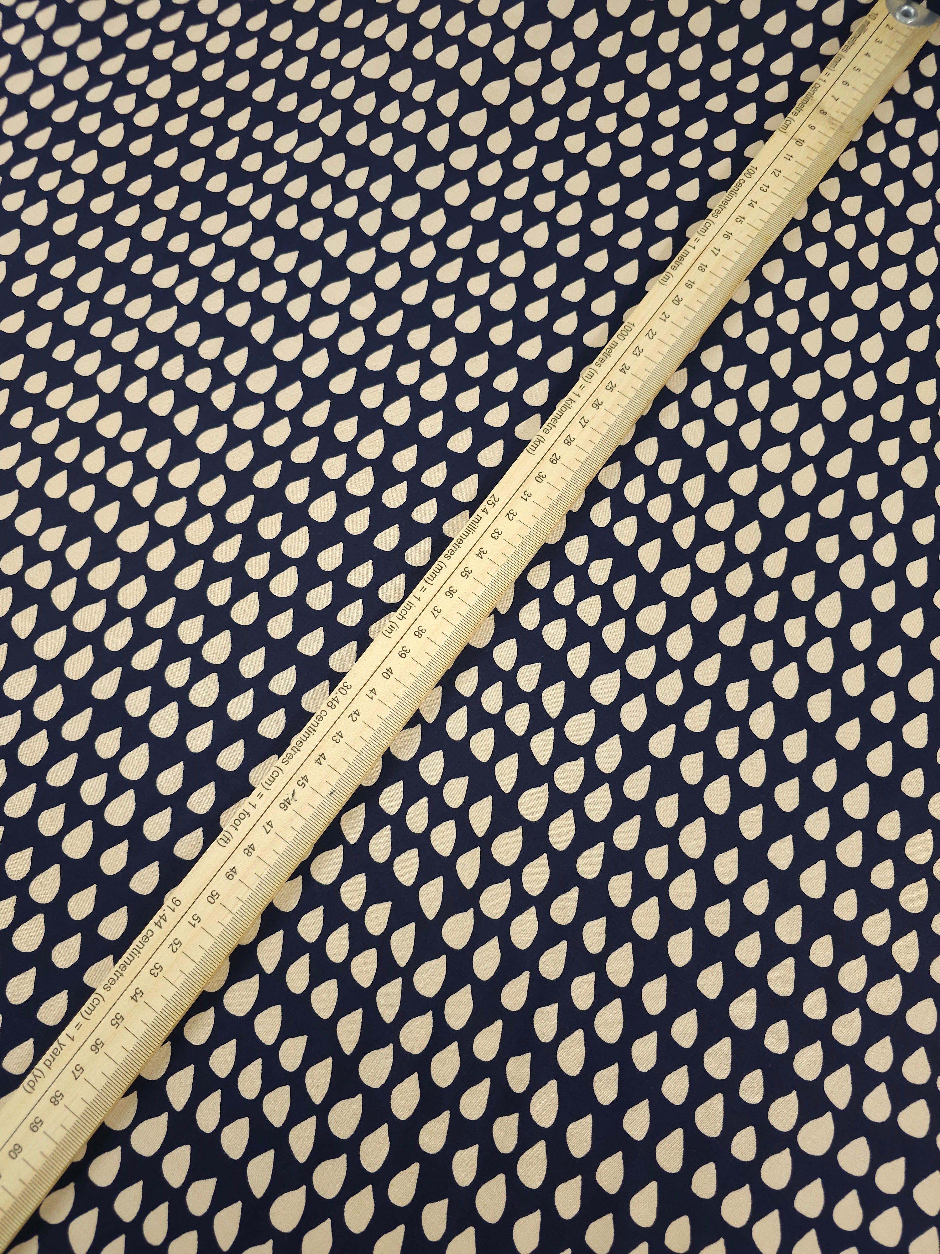 Navy/Beige Droplet Viscose Satin