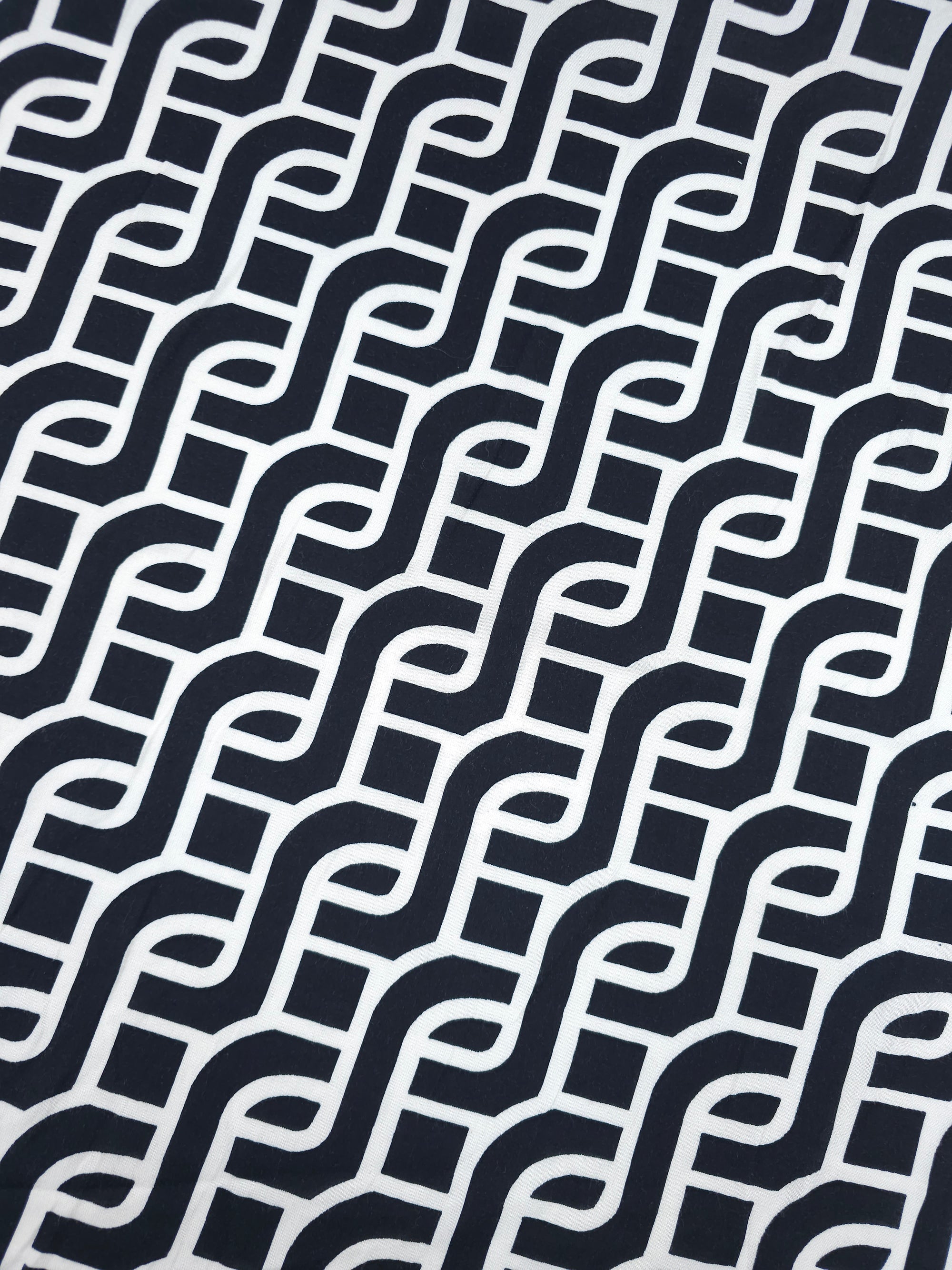 Black/Off-White Geometric Step Link Viscose Challis