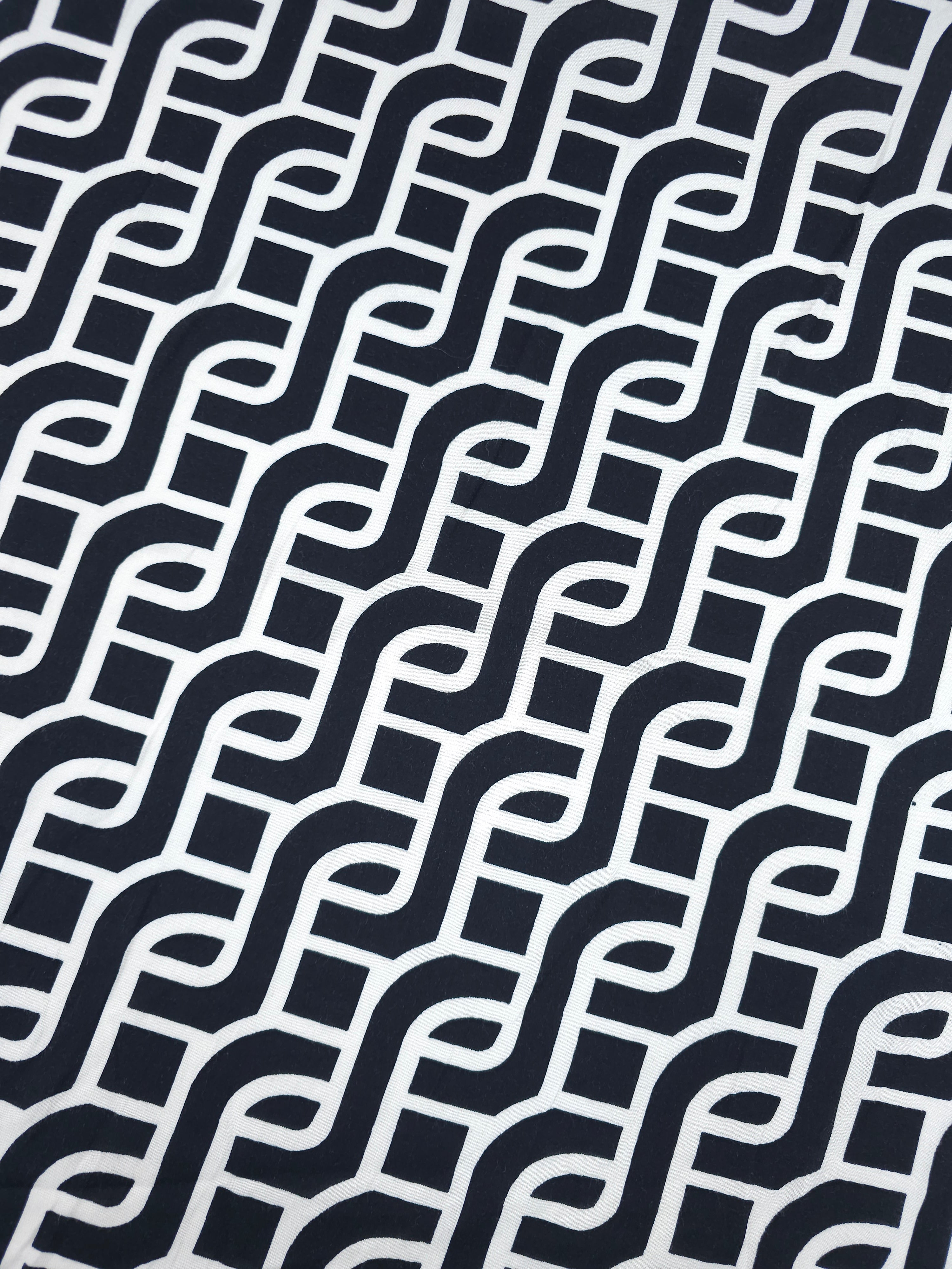 Black/Off-White Geometric Step Link Viscose Challis