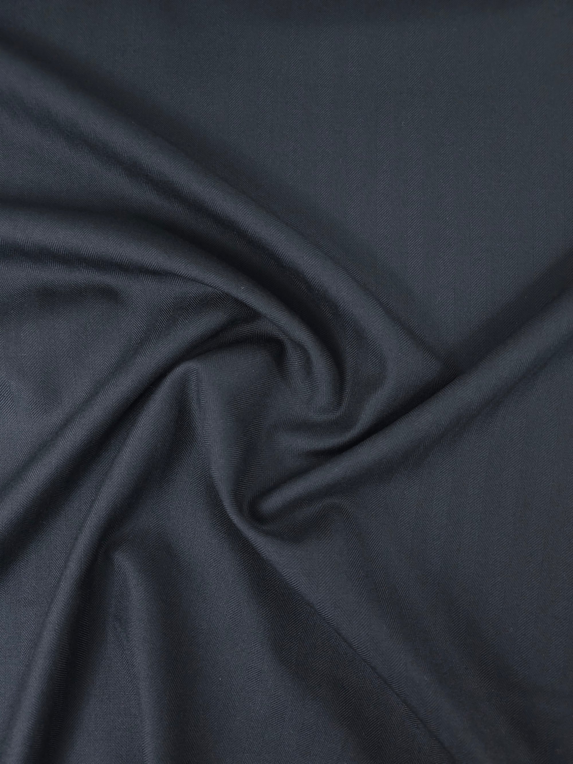 Black Herringbone Stripe Poly Wool Suiting