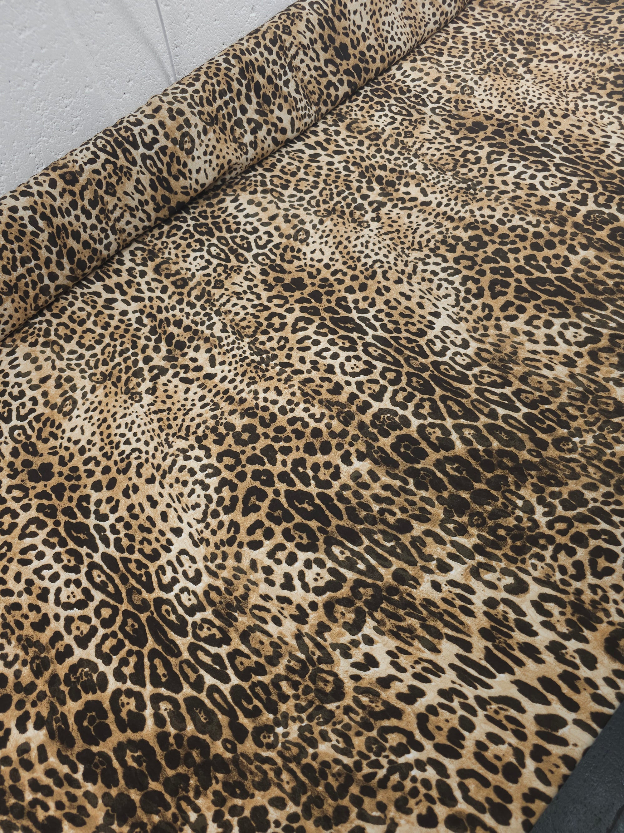 Warm Beige Irregular Smudge Leopard Viscose Crepe