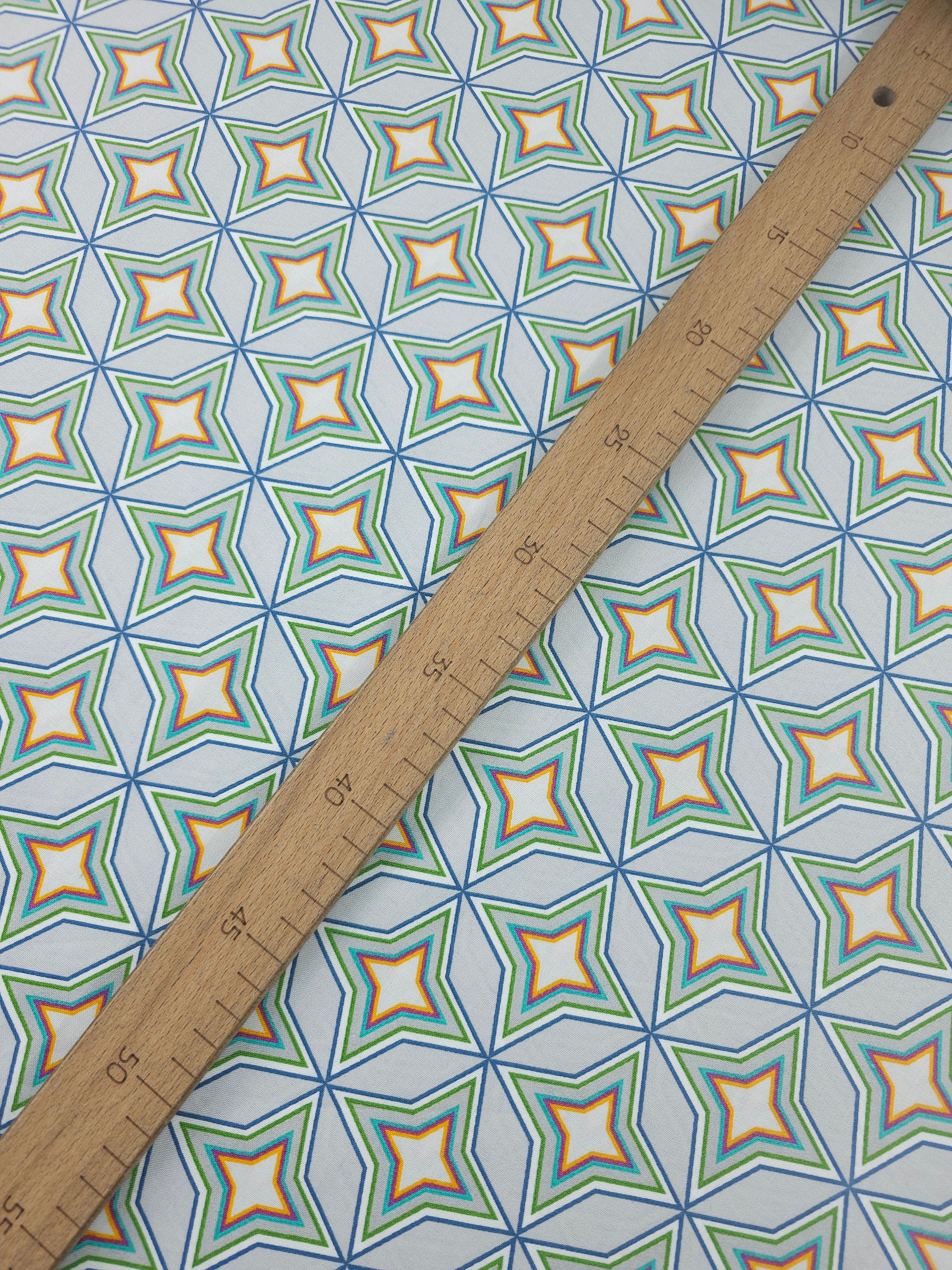 Grey/Mint Geometric Diamond Star 100% Cotton - Benartex