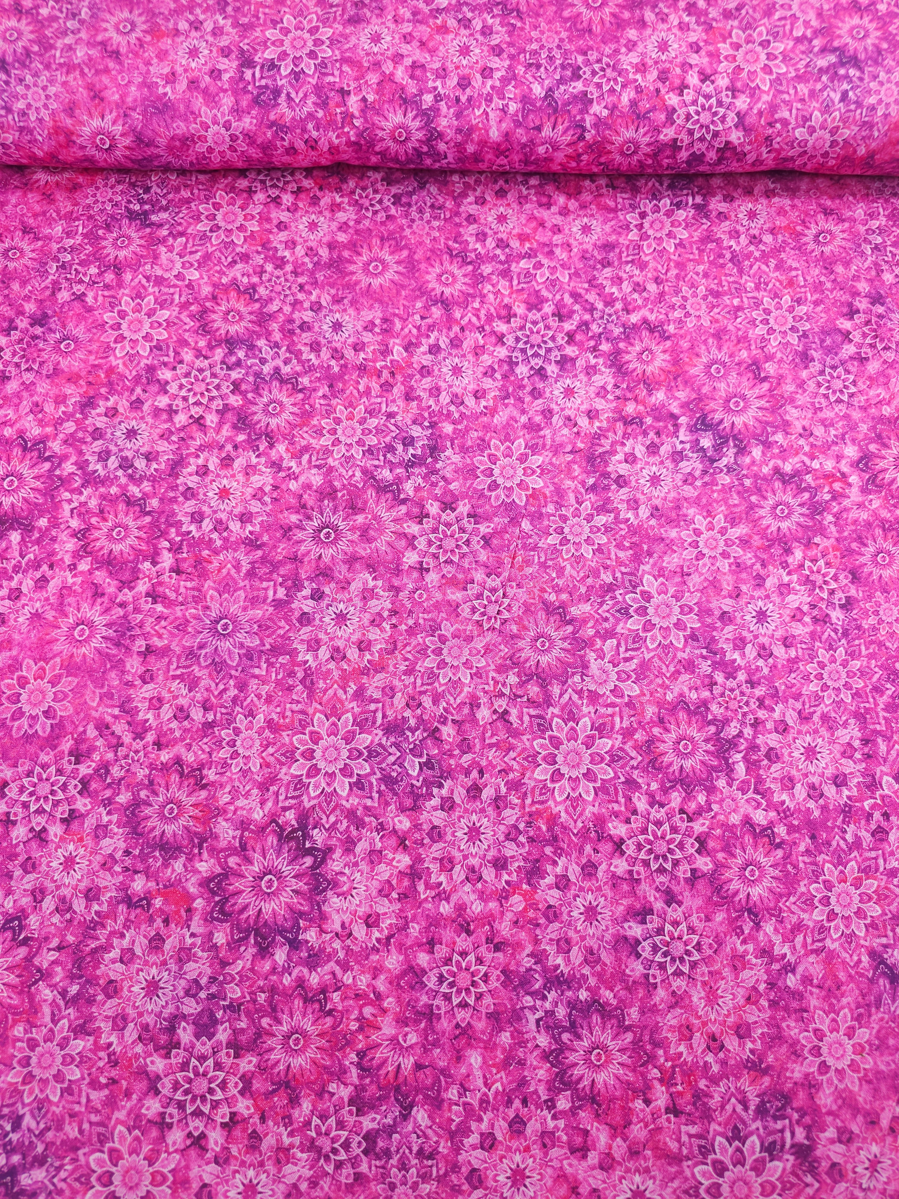 Pink/Purple Dancing Dahlias Kaleidoscope 100% Cotton 106" *EXTRA WIDE*
