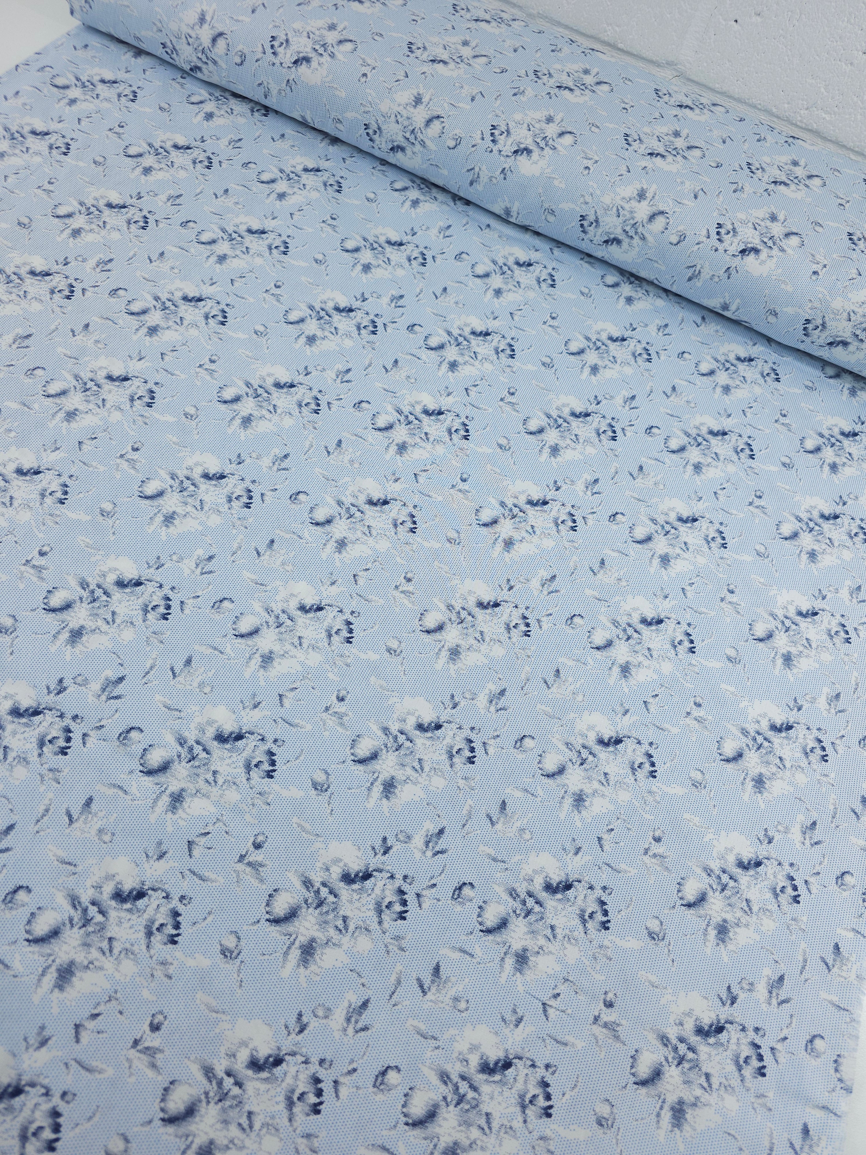 Light Blue Static Bouquet Floral 100% Cotton 55"