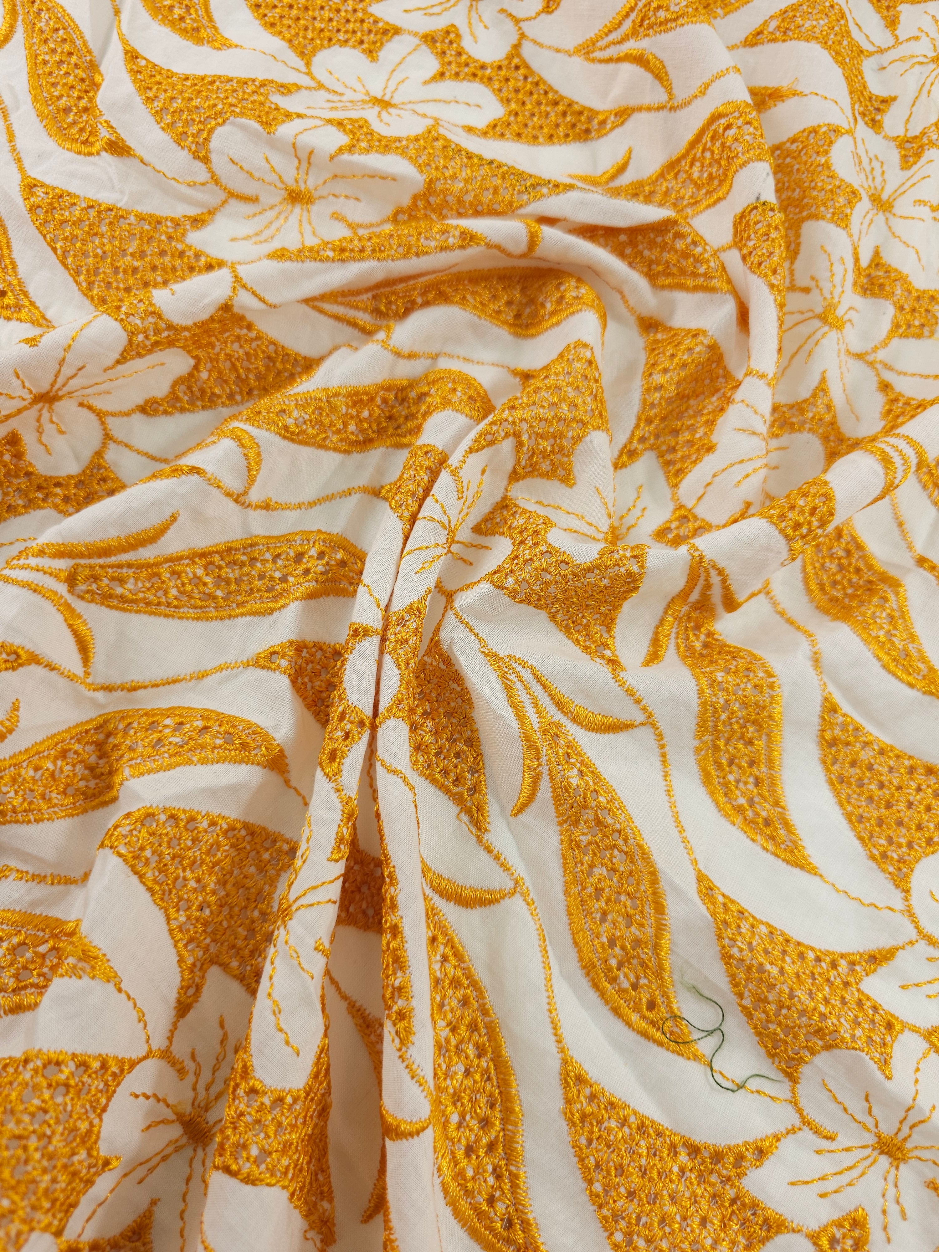 Deep Marigold Retro Winged Floral Cambric Cotton Broderie Anglaise