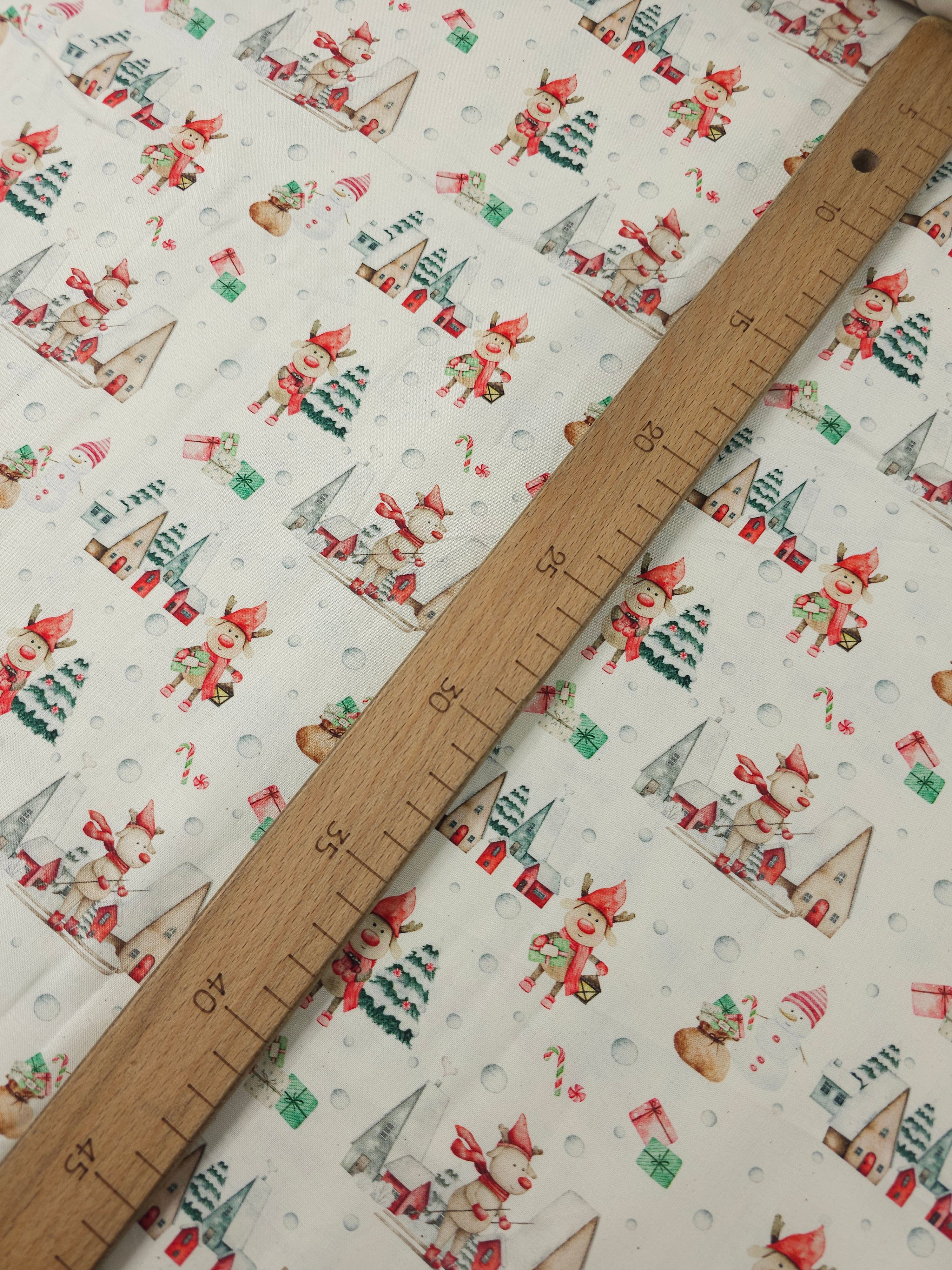 Reindeer Village 100% Cotton 60"