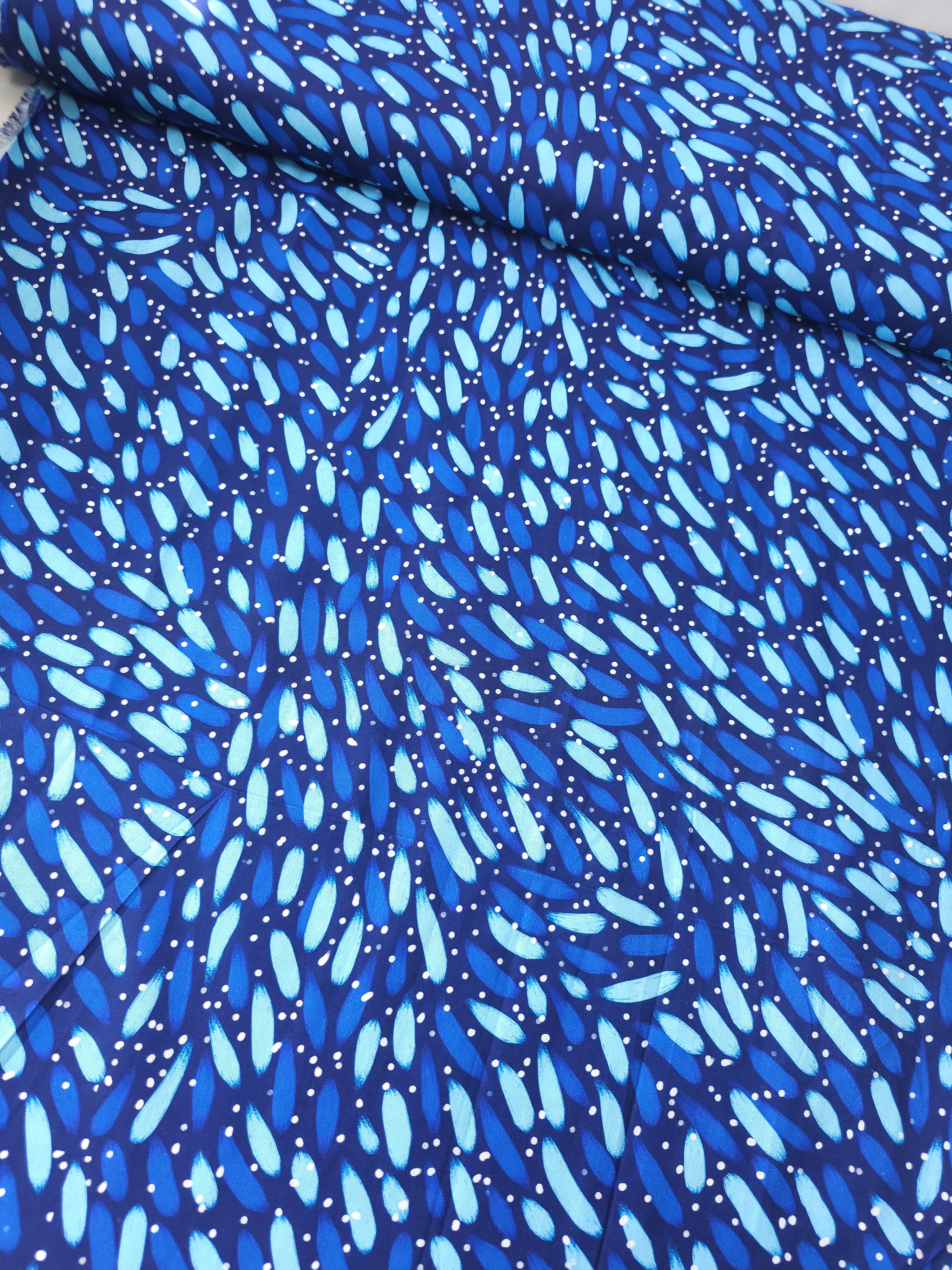 Blue Polka Brushstroke 100% Cotton