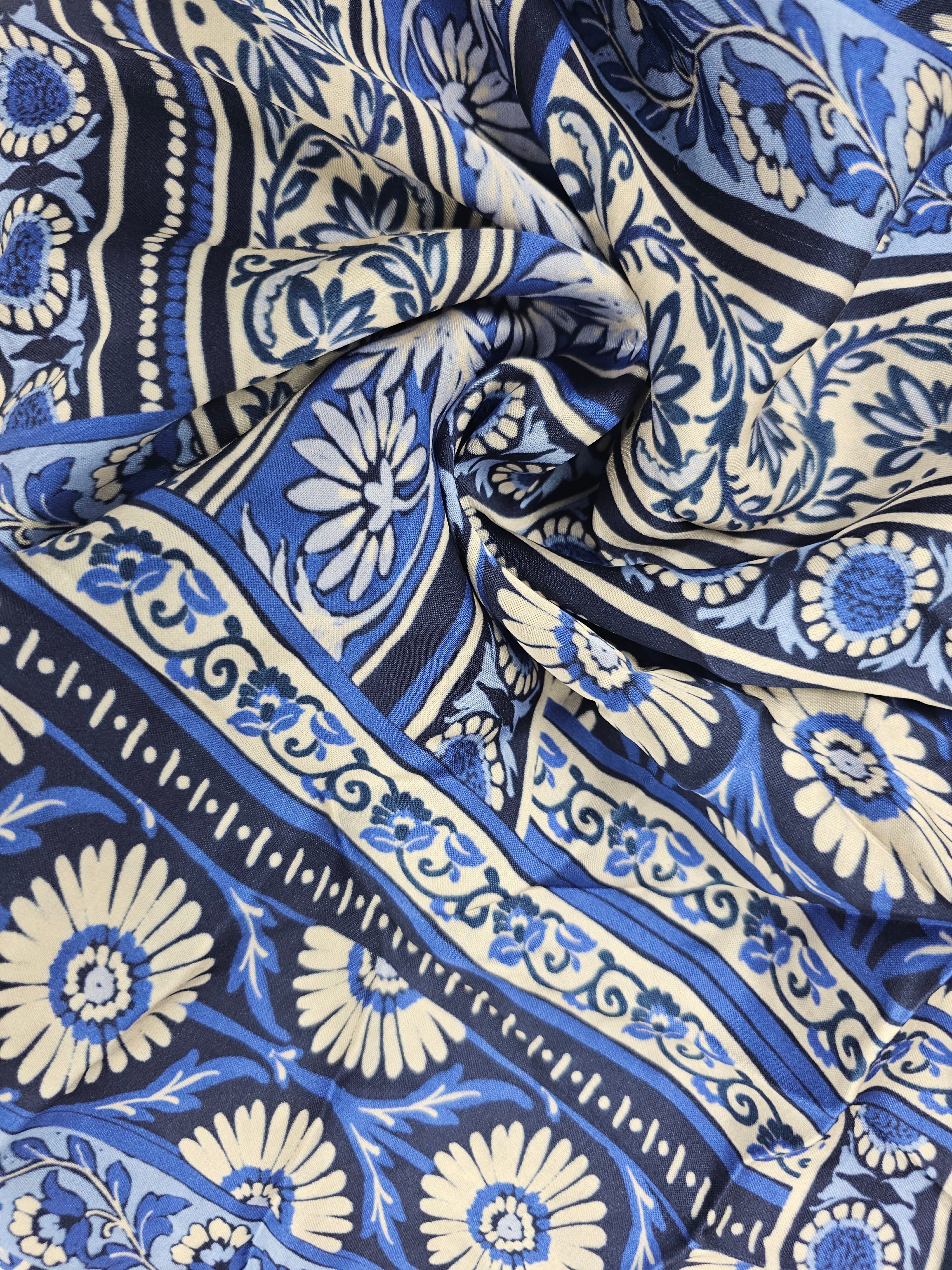 Navy/Blue Floral Poly Satin - 2.65m Piece