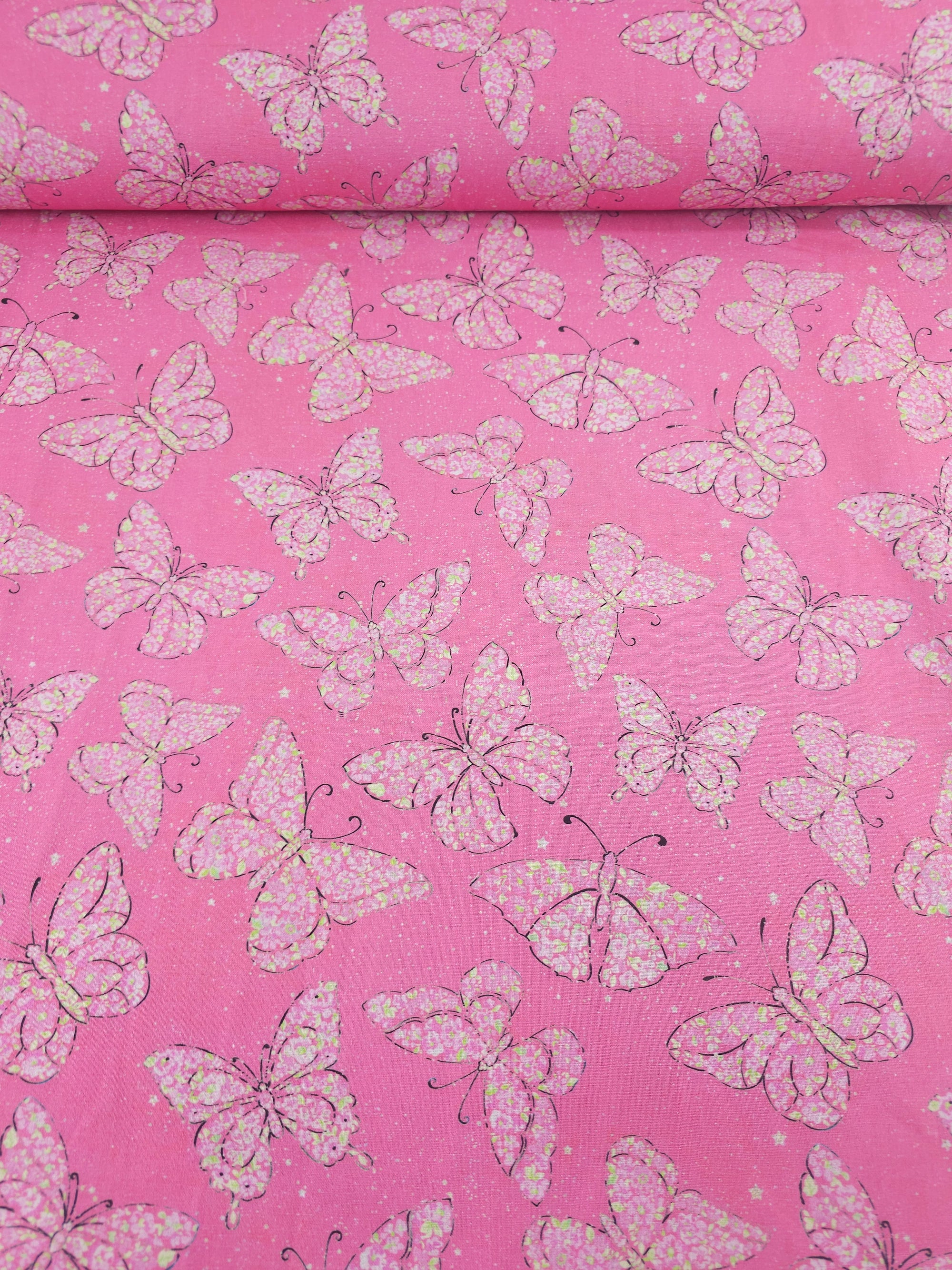 Pink Floating Butterflies 100% Cotton