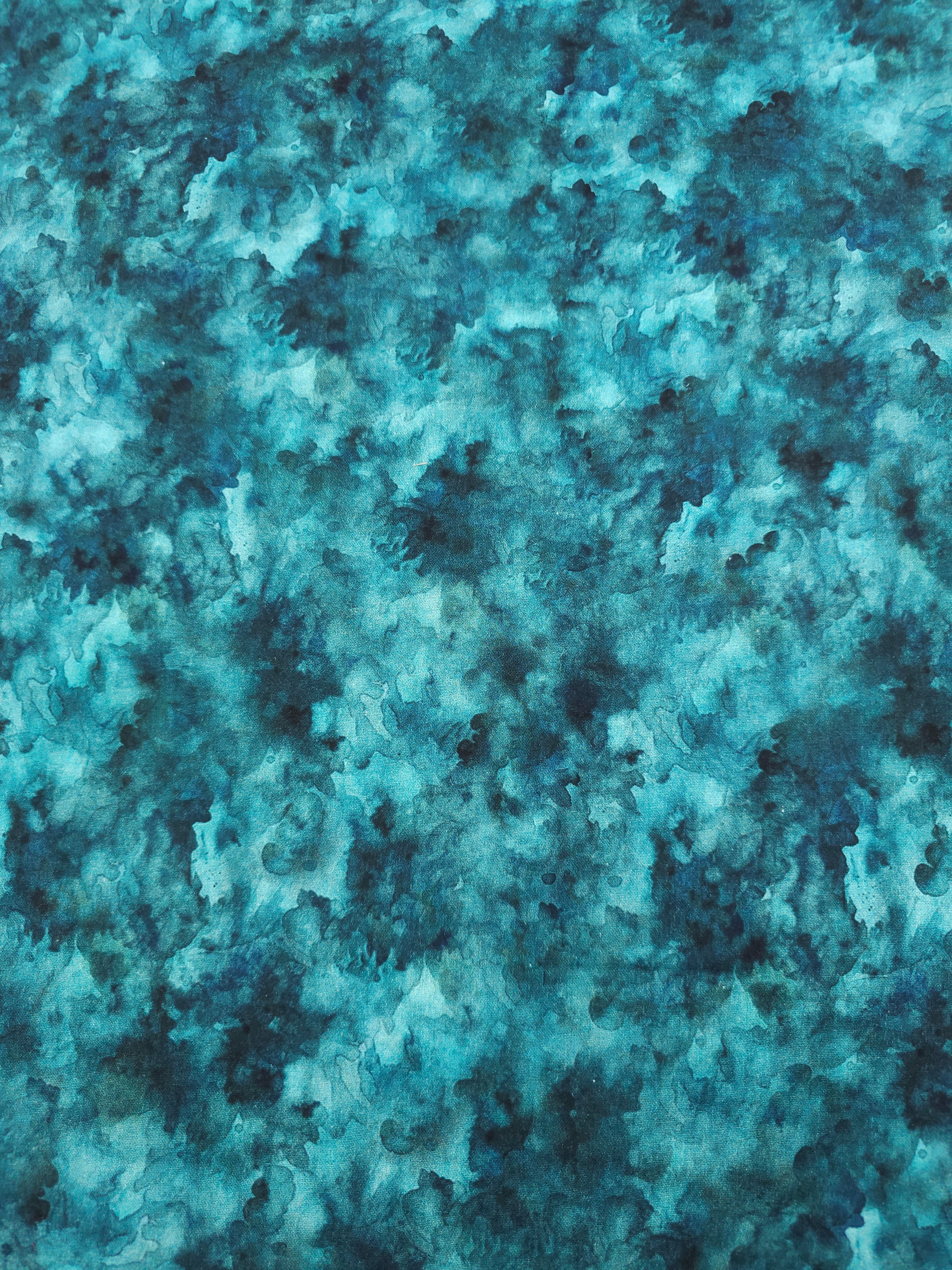 Teal Iris Watercolour Smoke 100% Cotton 106" *EXTRA WIDE*