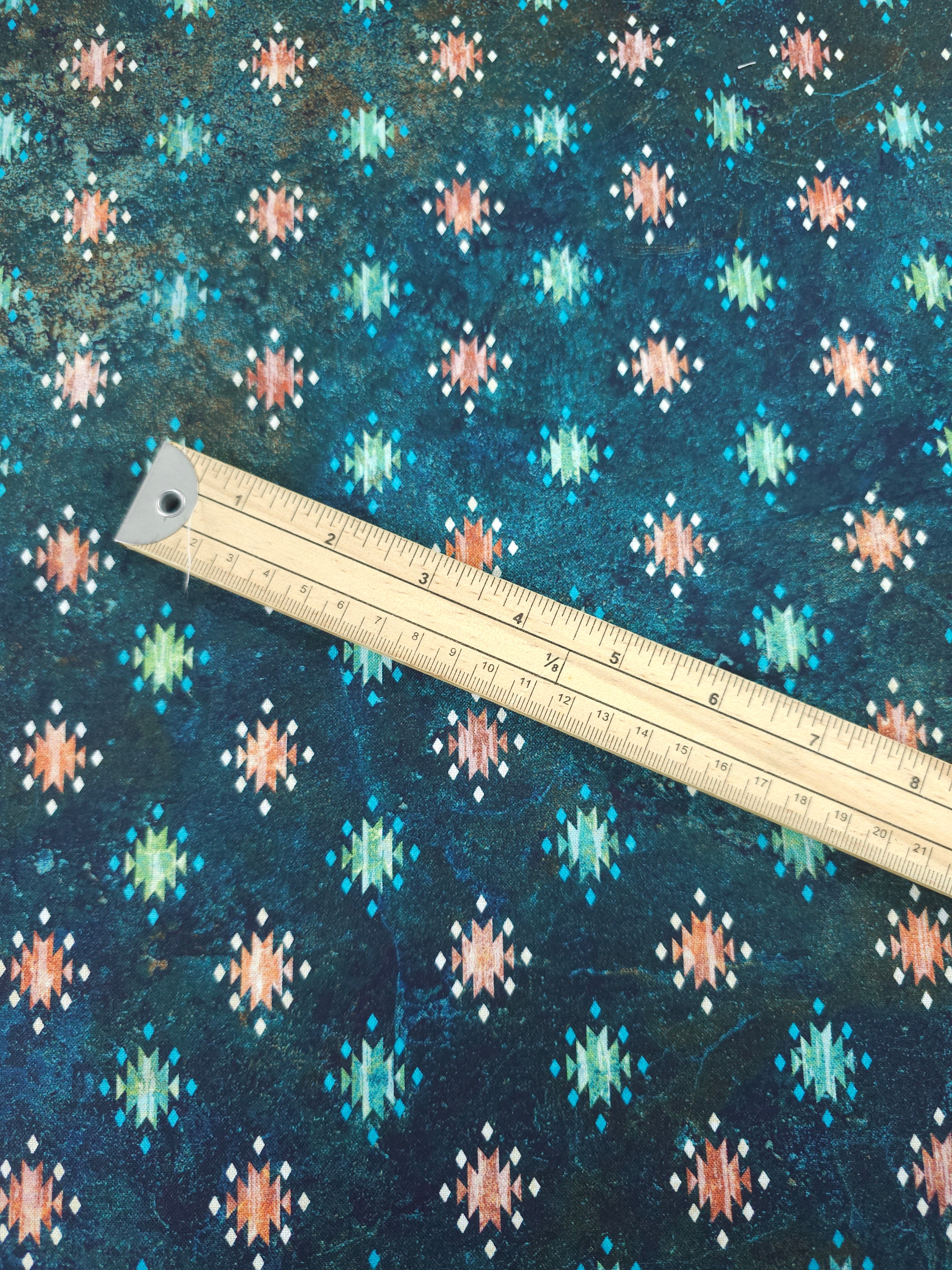 Dark Cyan Aztec 100% Cotton