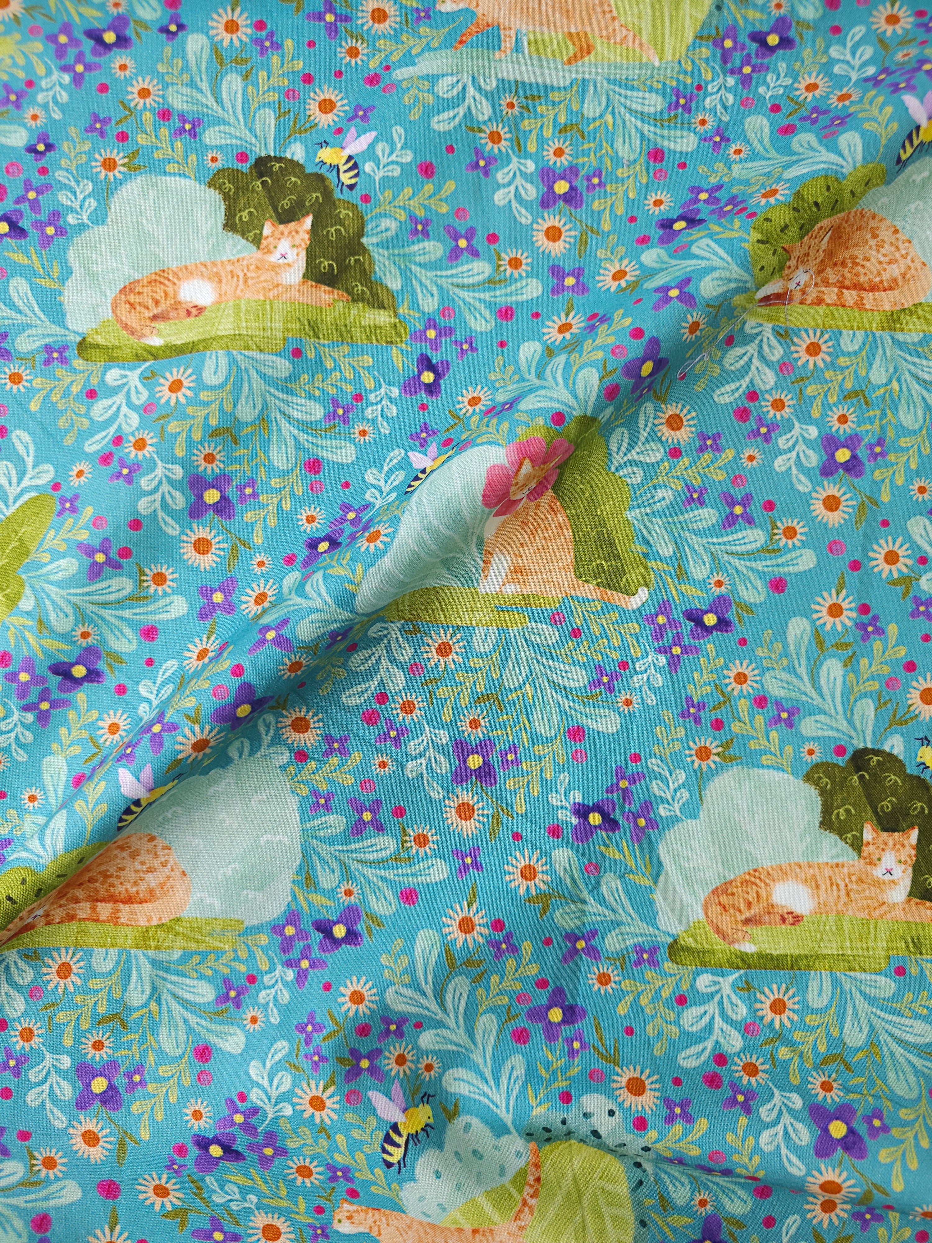 Summer Floral Cat 100% Cotton