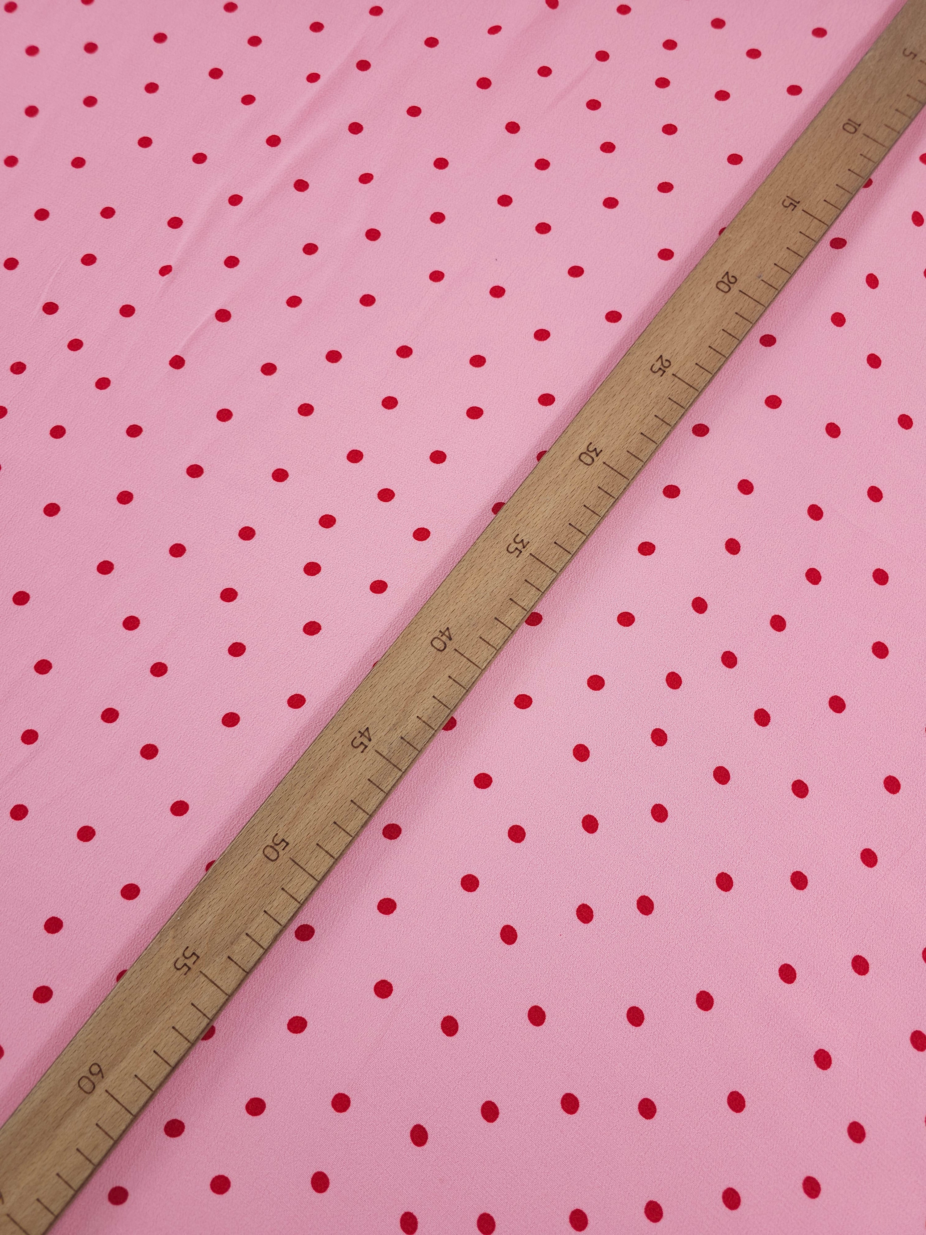 Pink/Red Mini Polka Dot Viscose Crepe