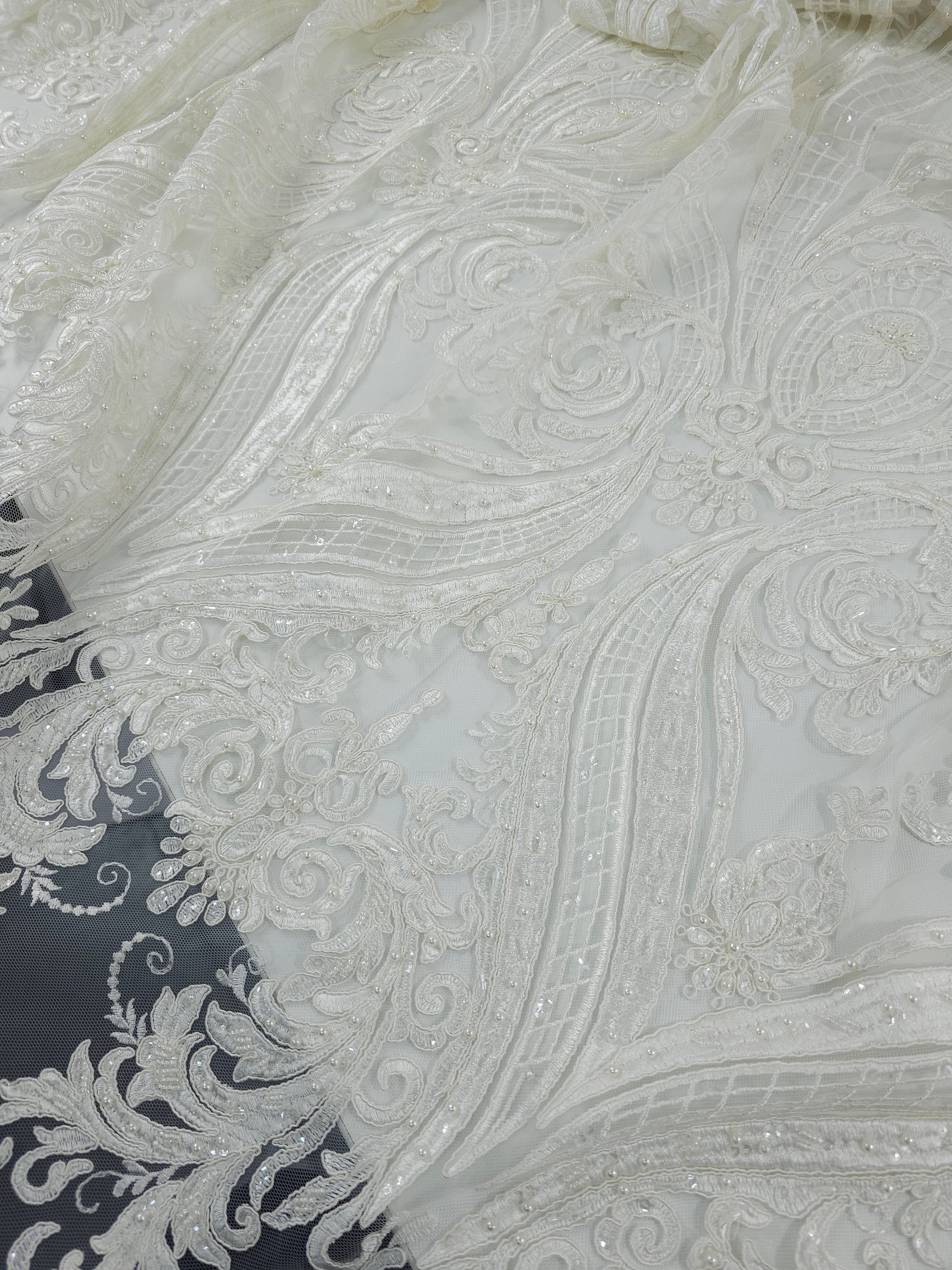 *Hazel* Ivory Beaded Damask Bridal
