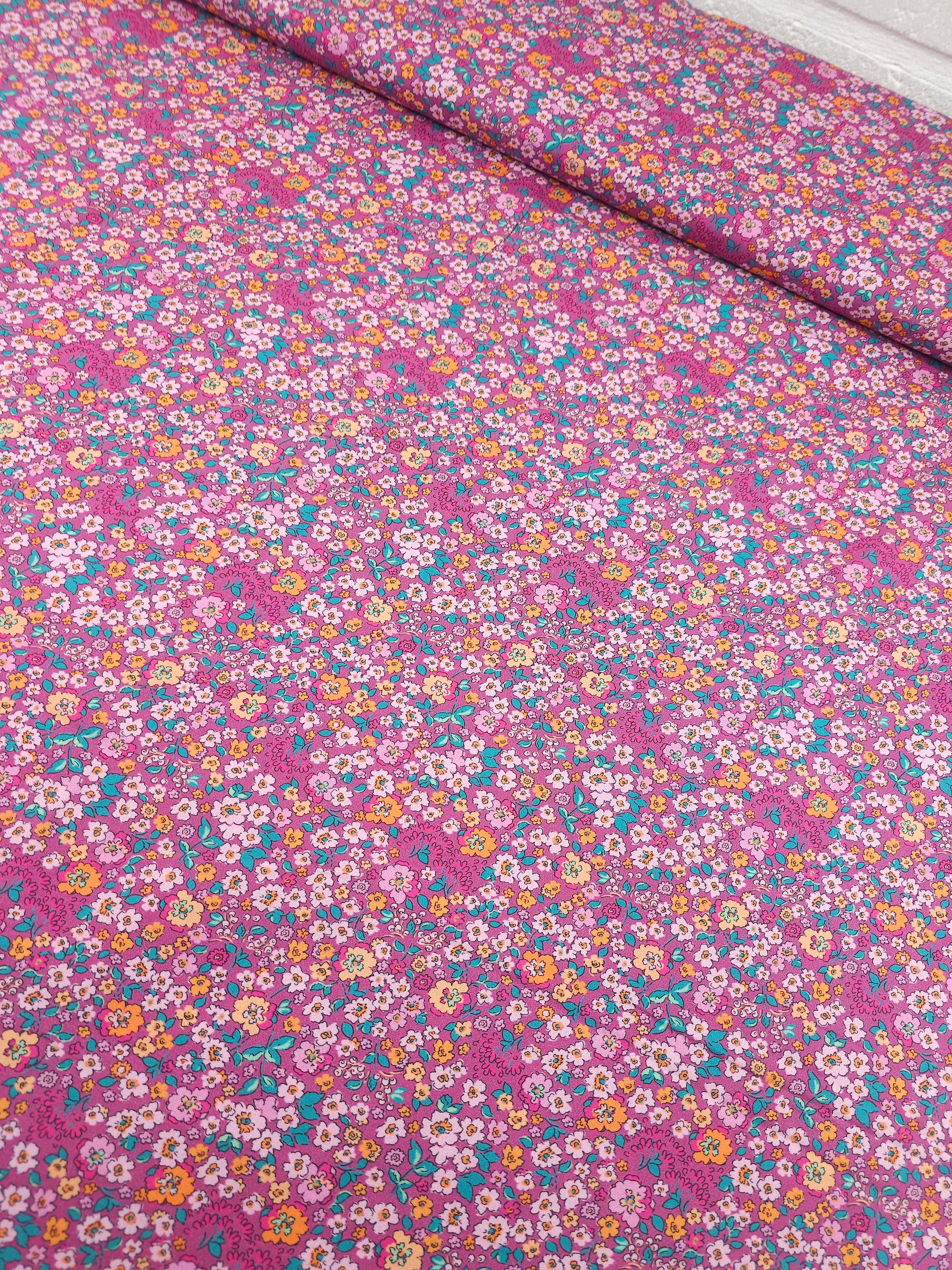 Magenta/Orange Floral Fusion 100% Cotton 57"