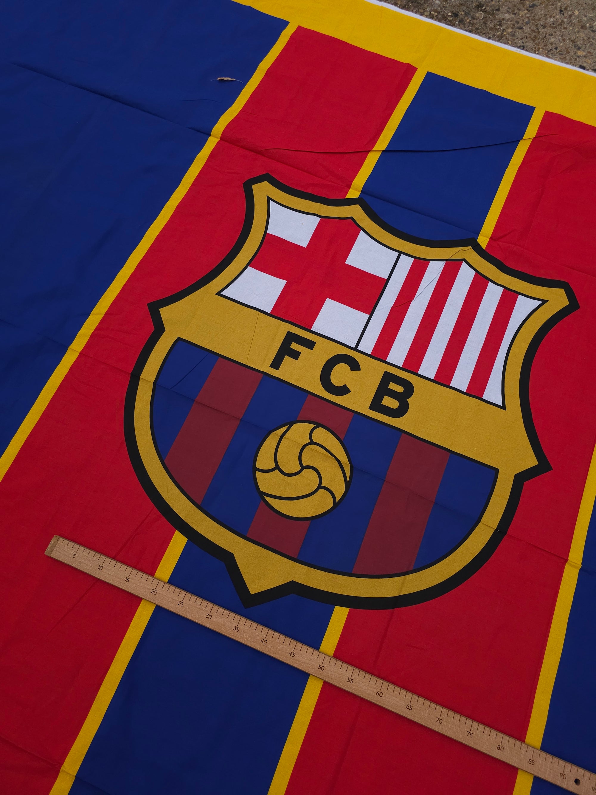 FC Barcelona Large Emblem 100% Cotton Football Fabric - 2.40m Panel *EXTRA WIDE*
