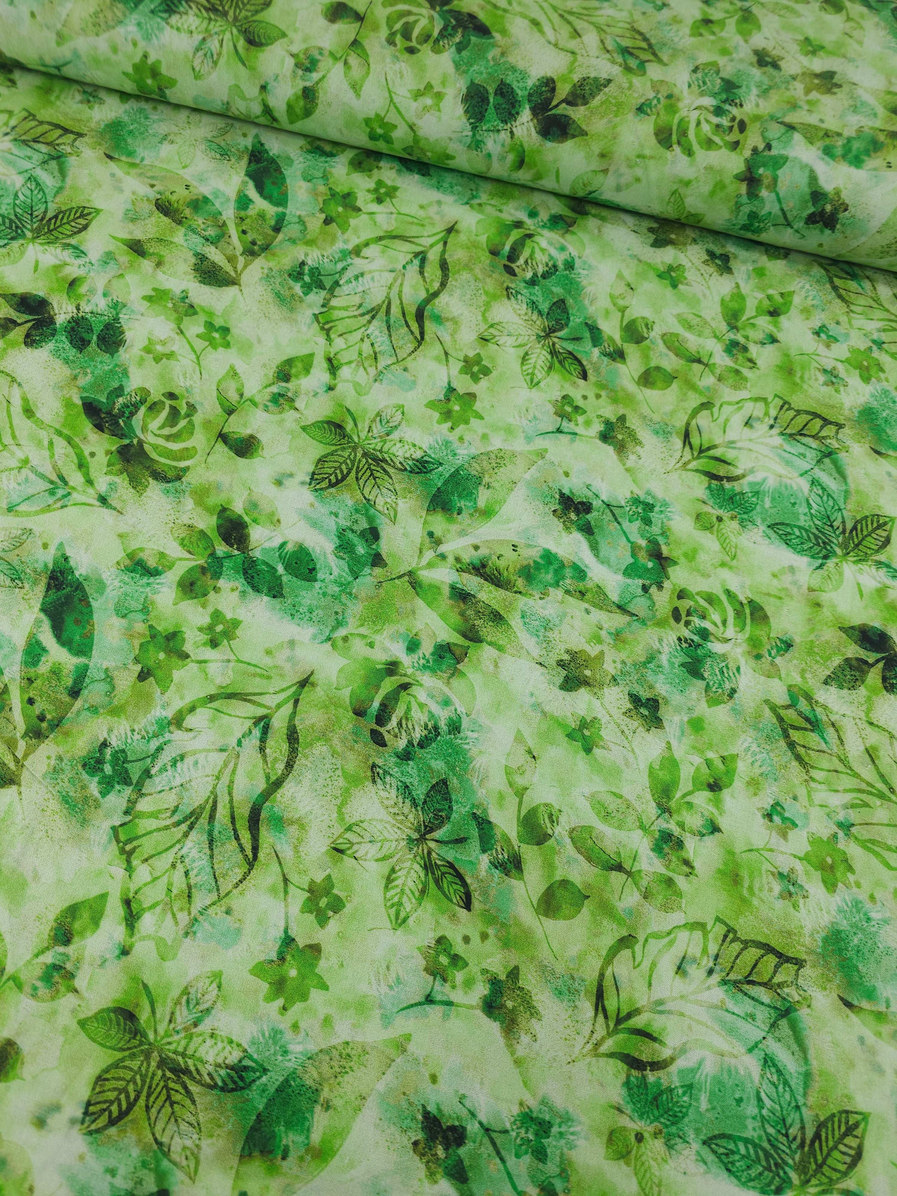 Green Leaf Floral Botanics 100% Cotton 102"