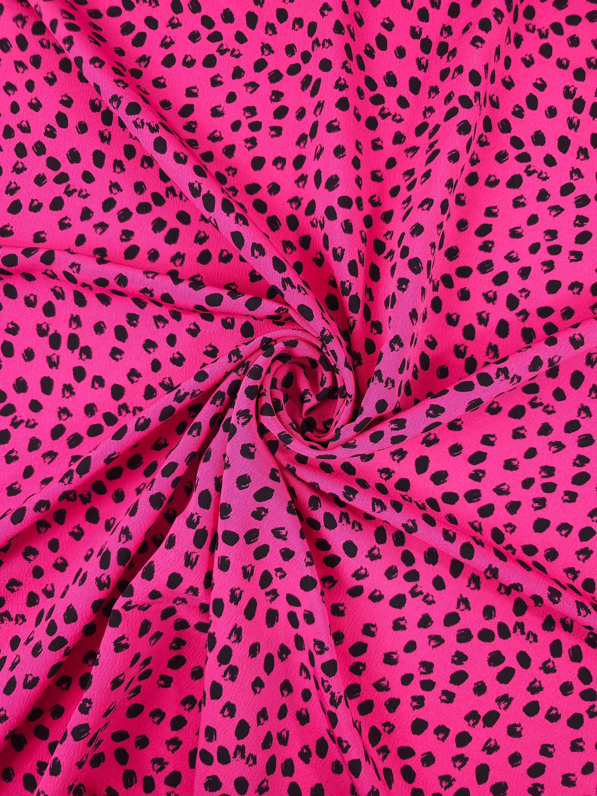 Hot Pink/Black Irregular Polka Poly Crepe