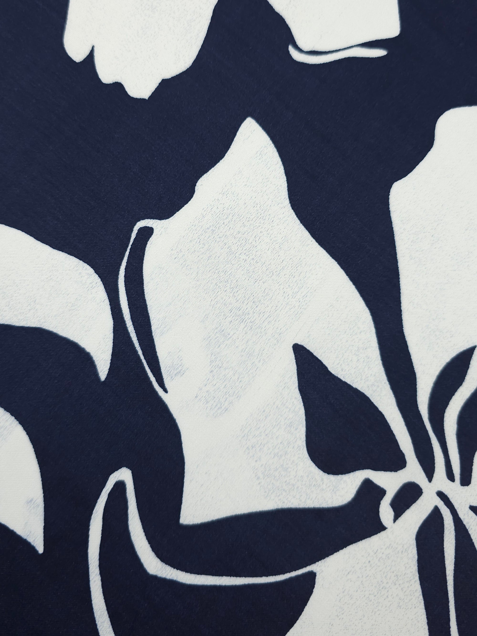 Navy/Off-White Sketch Floral Viscose Satin *DEFECT*