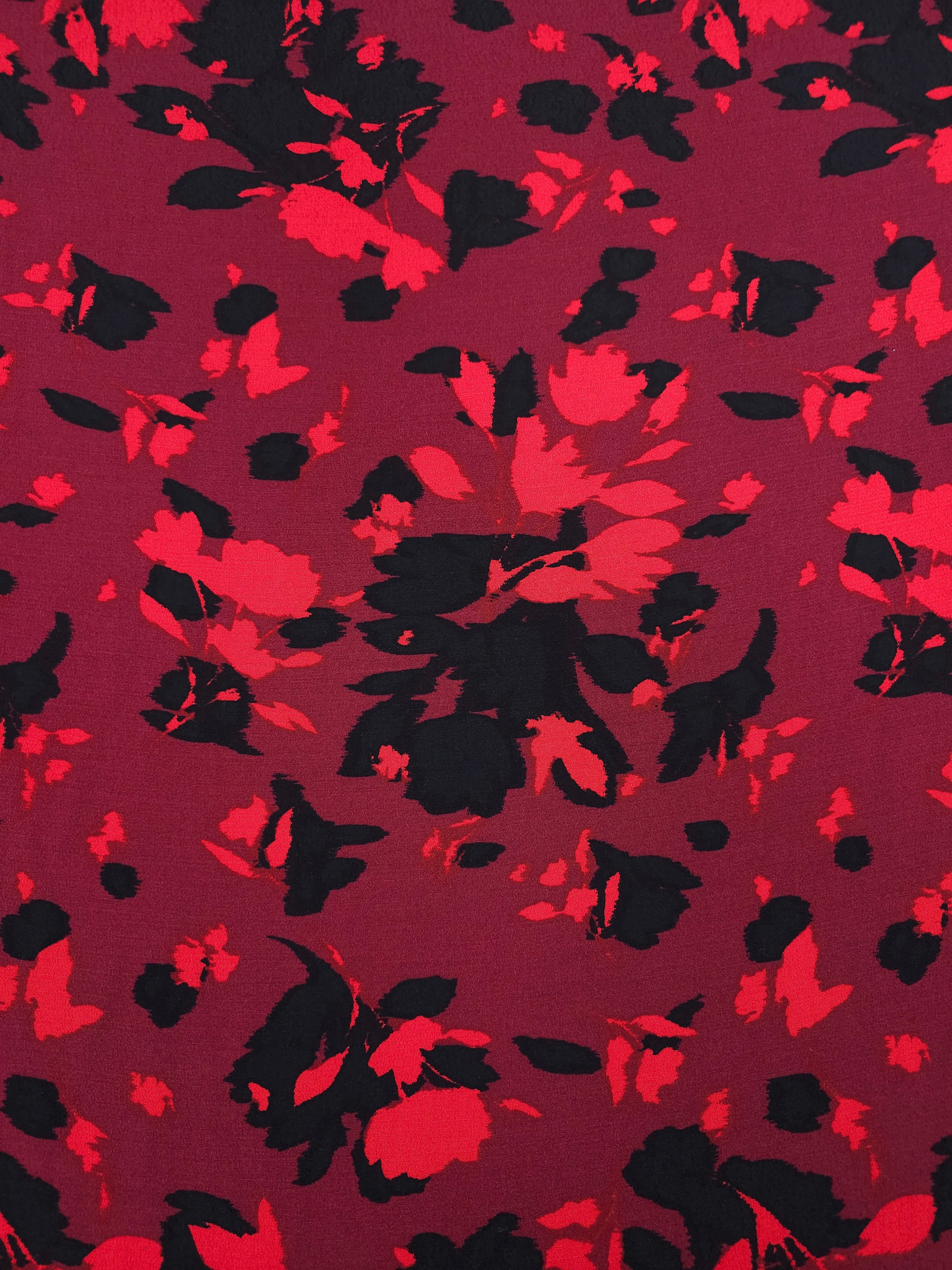 Wine/Red Blur Floral Petal Viscose Crepe