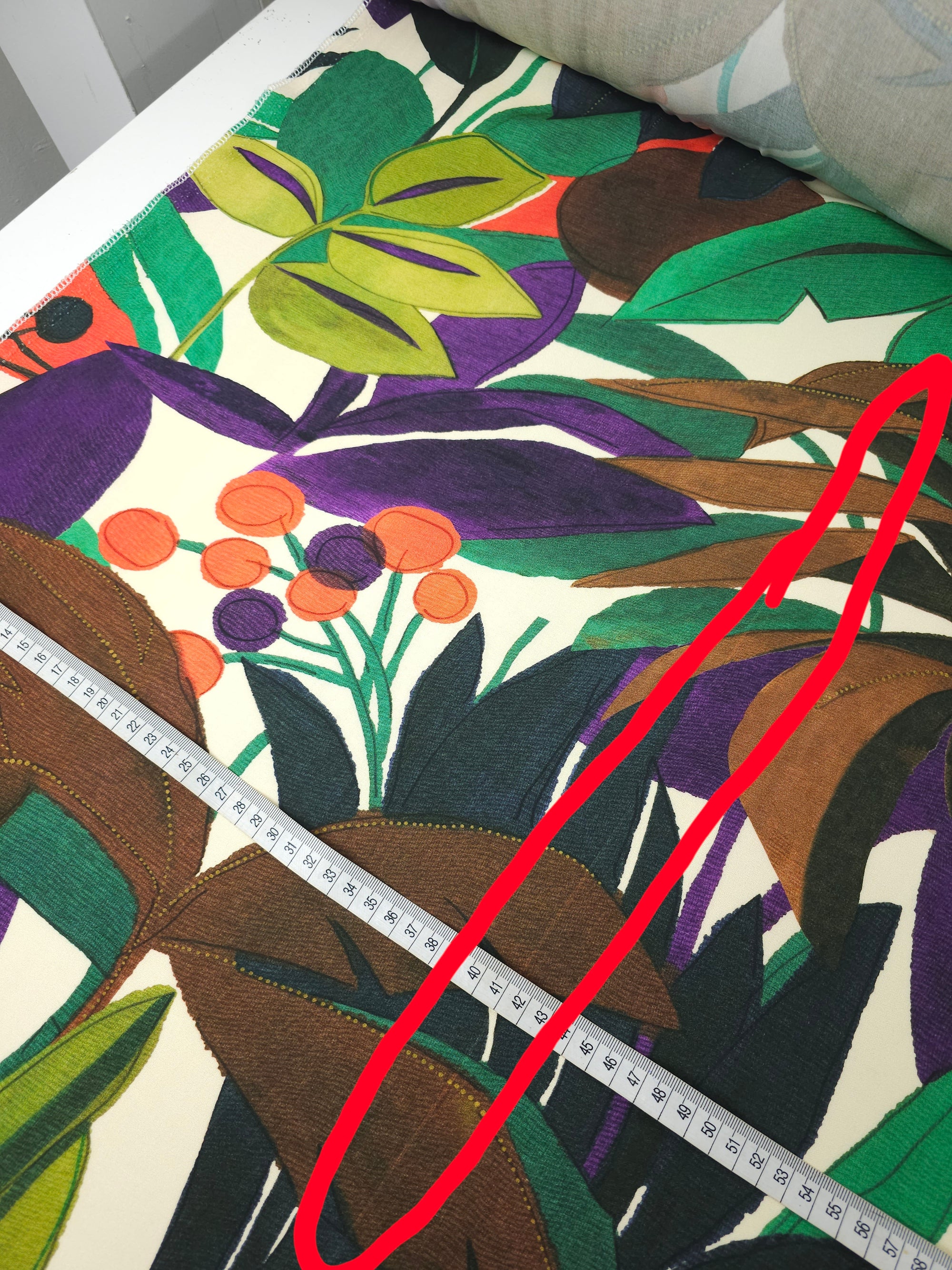 Green/Purple Large Palm Floral Viscose Challis *DEFECT*
